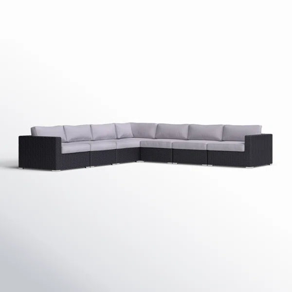 Fully Assembled 122'' Wide Outdoor Wicker Patio Sectional With Cushions Black Wicker