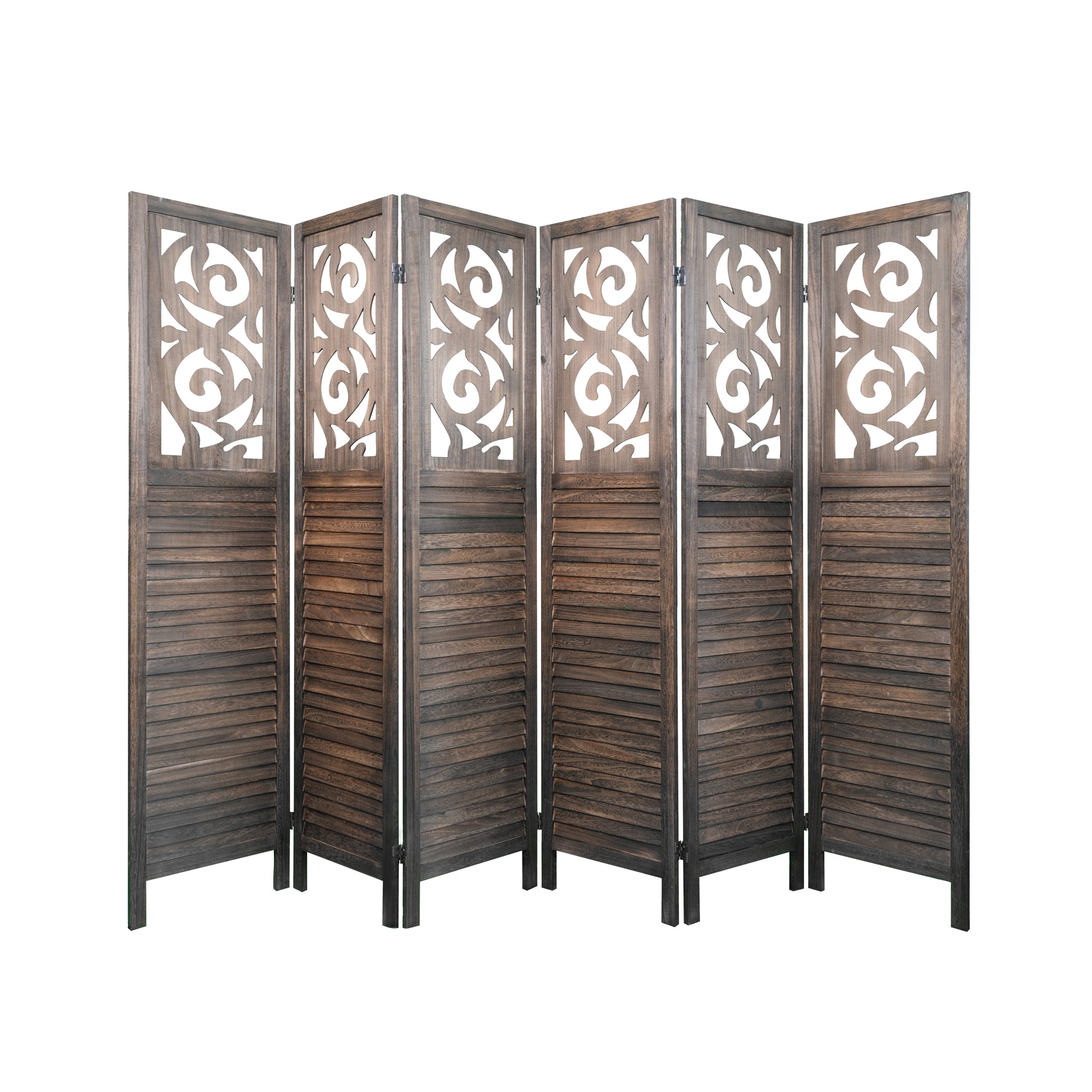 6 Panel Room Dividers, 6Ft Carved Wood Room Divider Partition Room Dividers Wall Wooden Carved Folding Privacy Screens Foldable Panel Wall Divider For Office Restaurant, Rustic Brown Rustic Brown Classic Wood