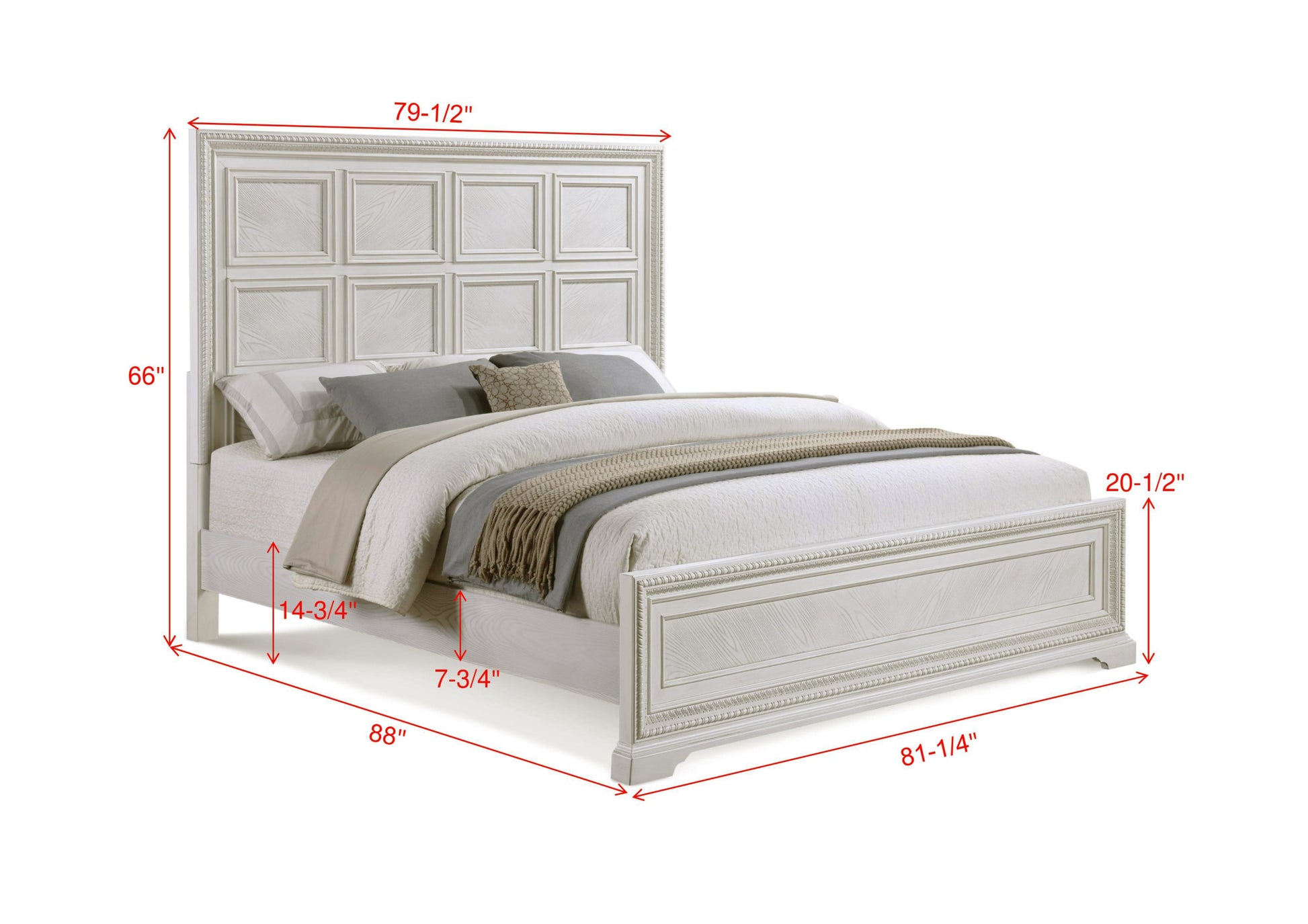 Transitional 1Pc King Panel Bed Modern Aesthetics White Cream Solid Wood Wooden Bedroom Furniture Box Spring Required King Cream White Wood Transitional Panel Wood Fabric