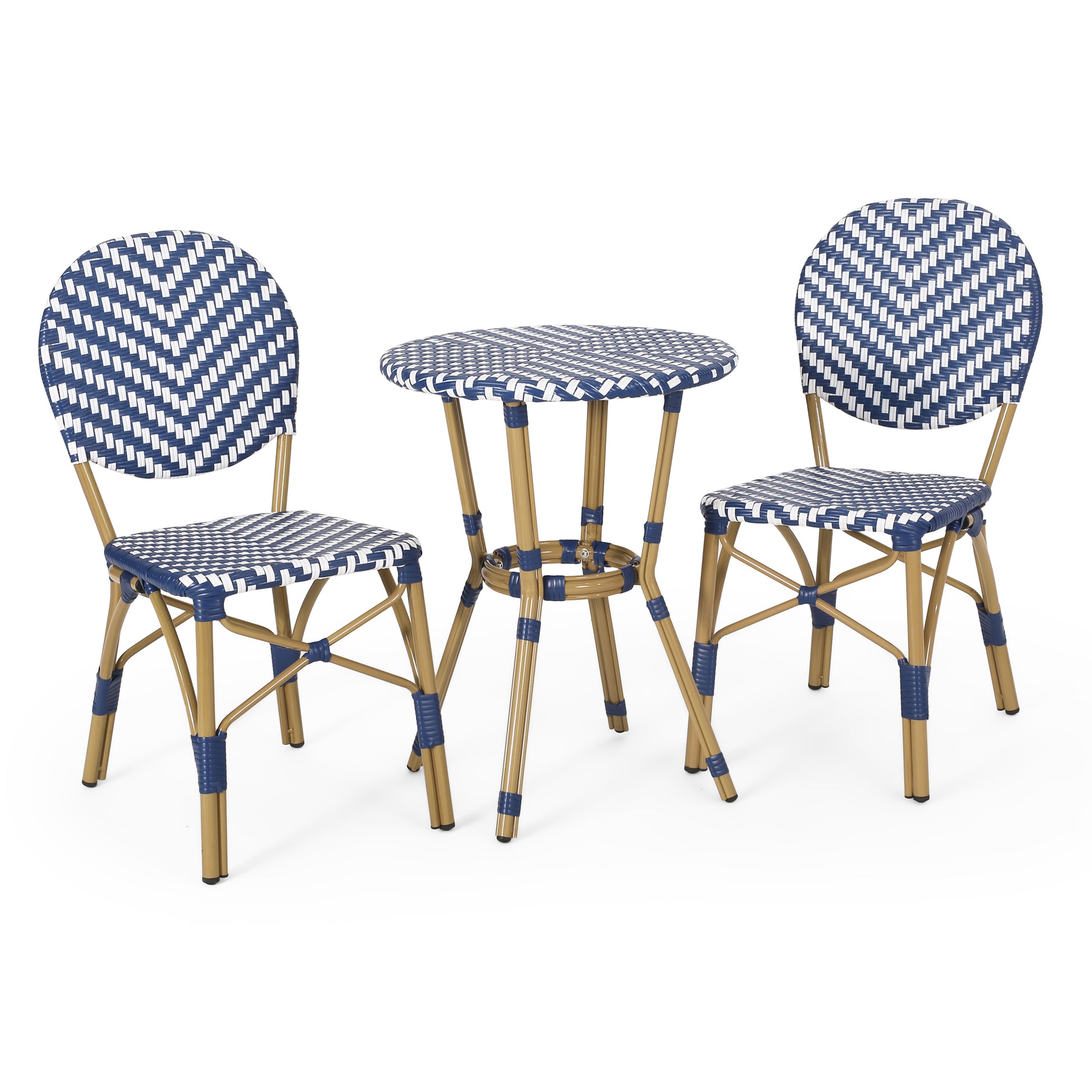 Picardy French Bistro Set Navy Blue Rattan