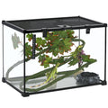 Pawhut 14 Gallon Reptile Glass Terrarium Tank With Decor Kit, Breeding Box Full View With Visually Appealing Sliding Screen Top For Lizards, Frogs, Snakes, Spiders, 20