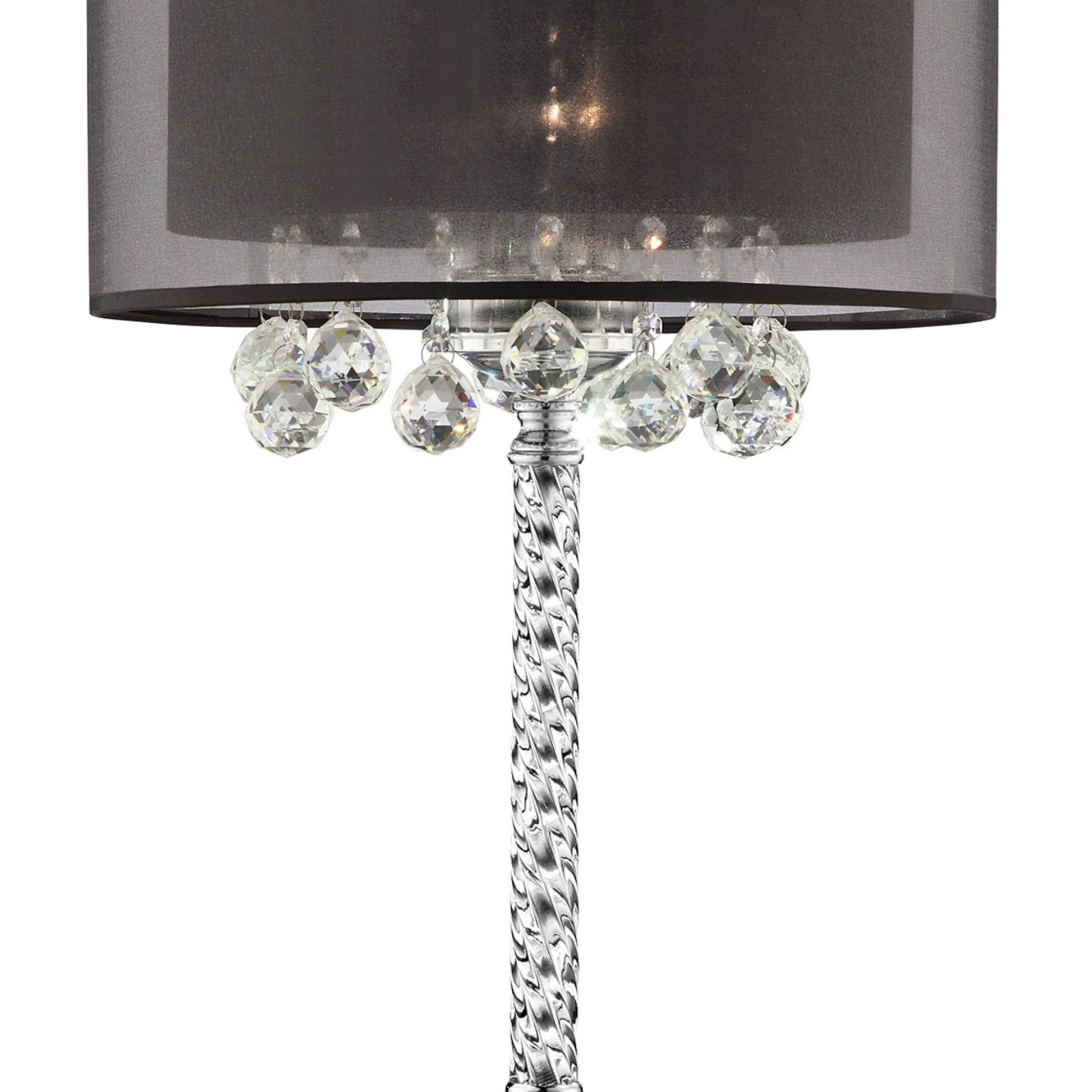 30" Tall Table Lamp "Effleurer", Silver Finish And Crystal Accents, Black Shade Multicolor Metal