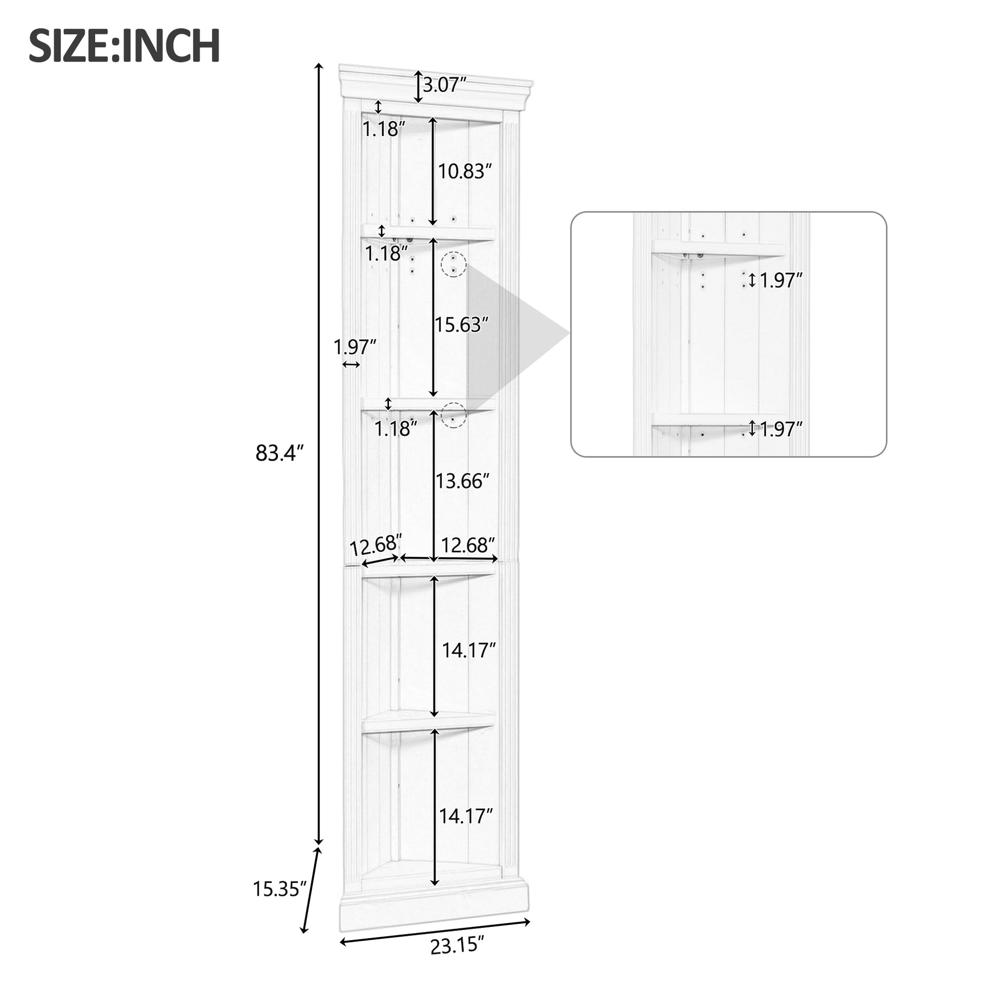 83.4" Tall Wood Bookcase With Two Corner Shelf Suite,5 Tier Home Decor Bookshelves Suite With Adjustable Storage Shelves,Free Standing Storage Shelves Suite For Living Room,Home Office,White White