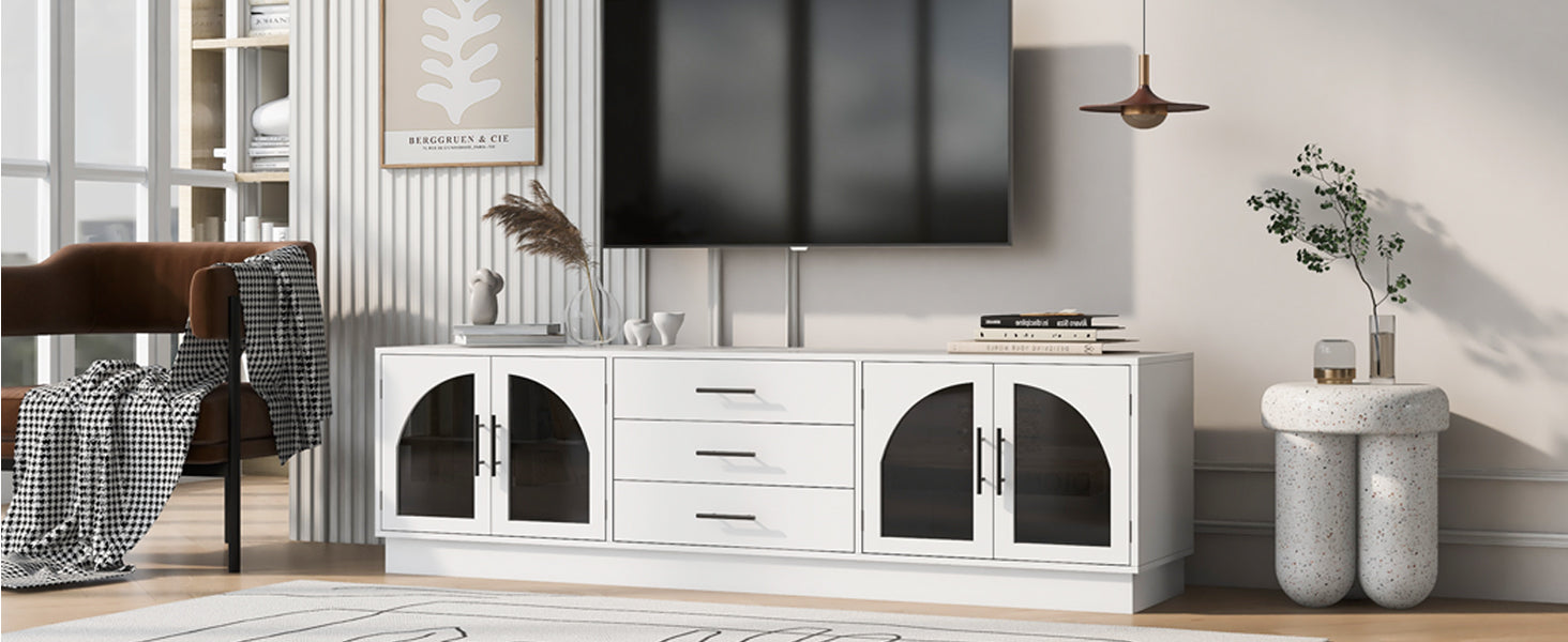 68.9'' Modern Minimalist Tv Stand For Tvs Up To 75 Inches, Entertainment Center Media Console Cabinet With Adjustable Shelves For Living Room White 70 79 Inches Mdf