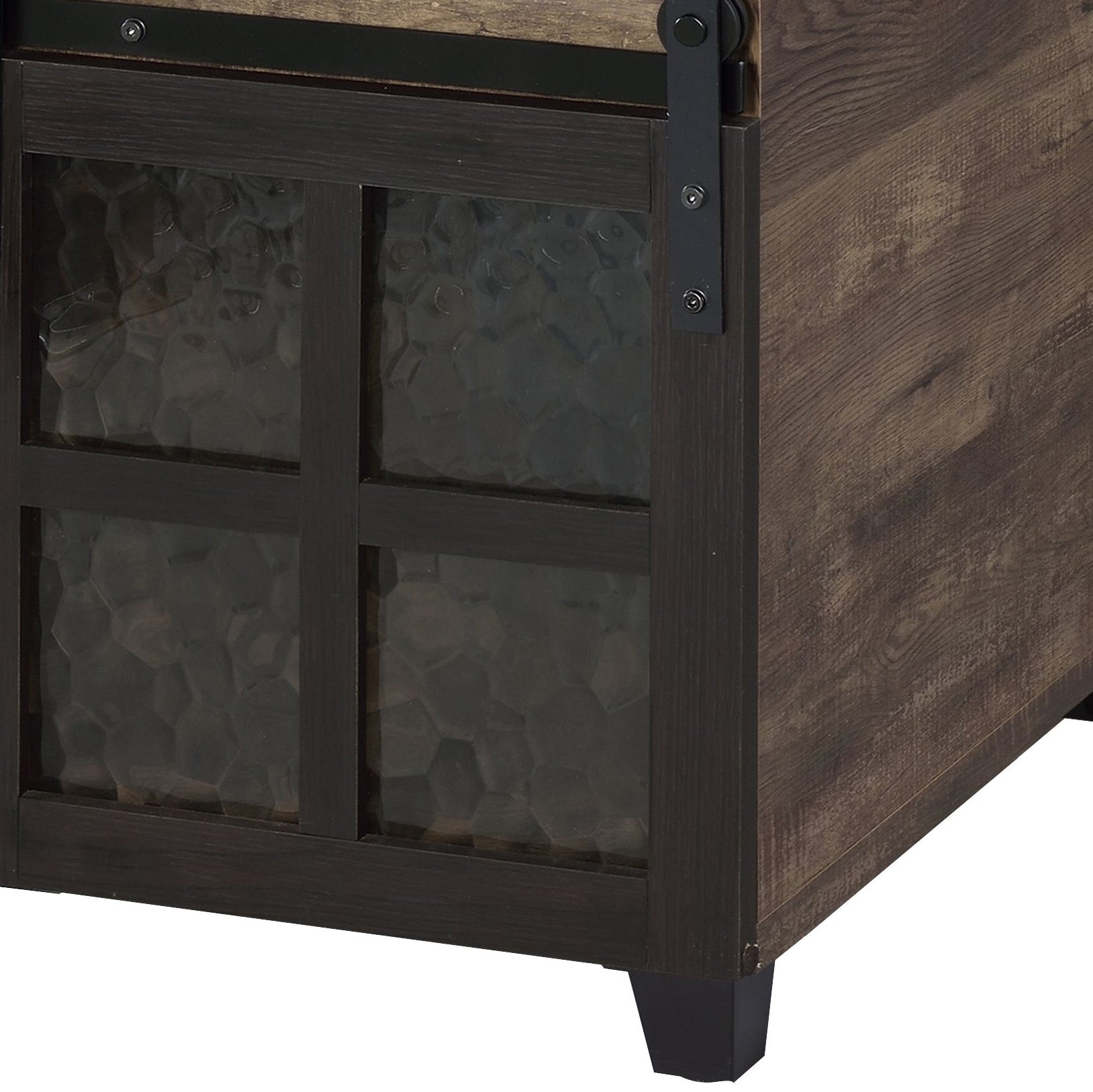 Rustic Oak And Black Coffee Table With Sliding Doors Rustic Primary Living Space Oak Rectangular Wood Metal