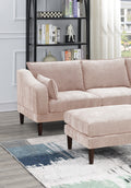 Contemporary 5Pcs Modular Sectional Set One Arm Chairs Armless Chair Ottomans L Shaped Sectional Blush Pink Morgan Fabric Pink Primary Living Space Cushion Back Classic,Contemporary,Modern Modular
