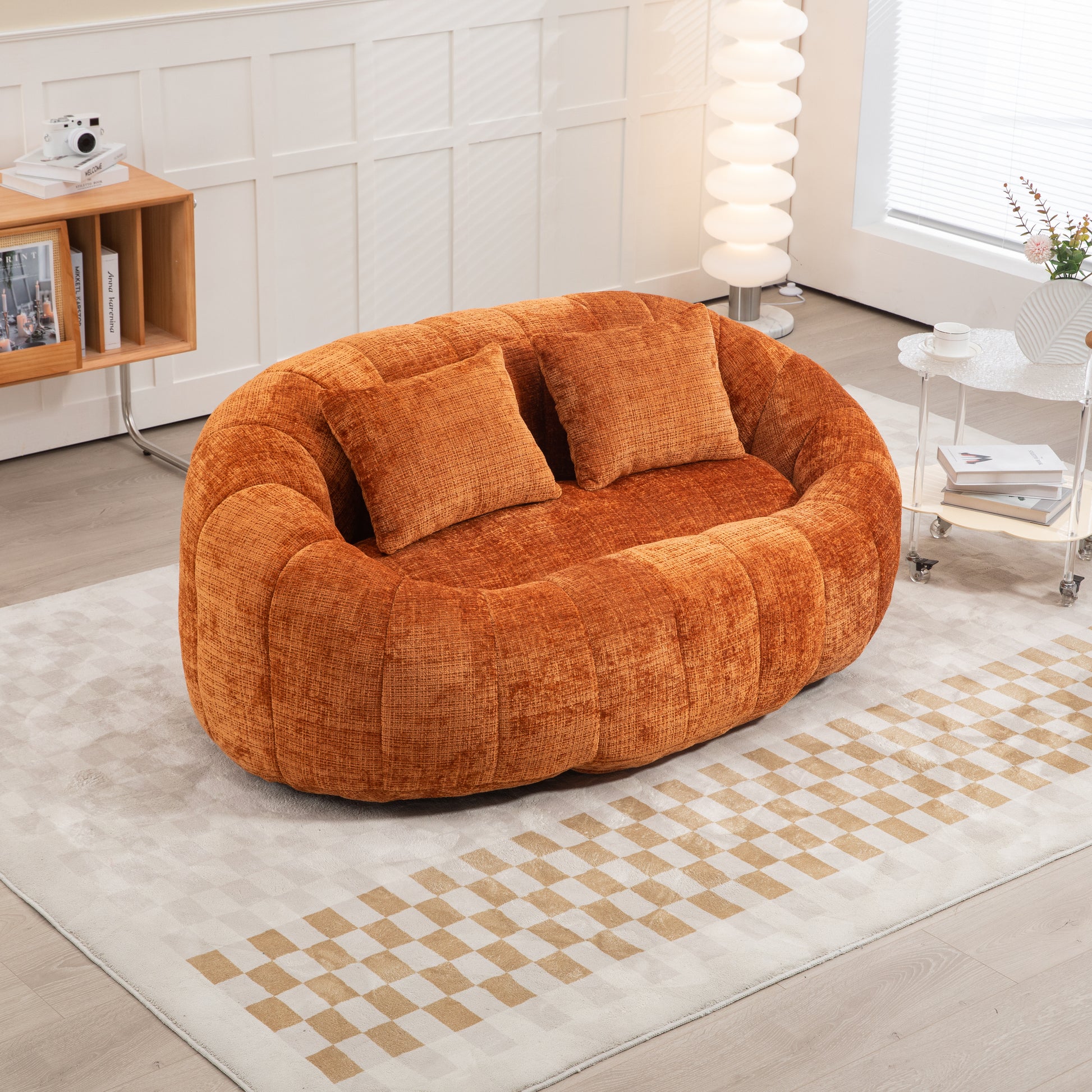 Coolmore Bean Bag Sofa Lazy Sofa Durable Comfort Lounger High Back Bean Bag Chair Couch For Adults And Kids, Indoor & Outdoor, Accent Floor Soft Lounge Chair Orange Chenille Orange Foam Chenille 2 Seat