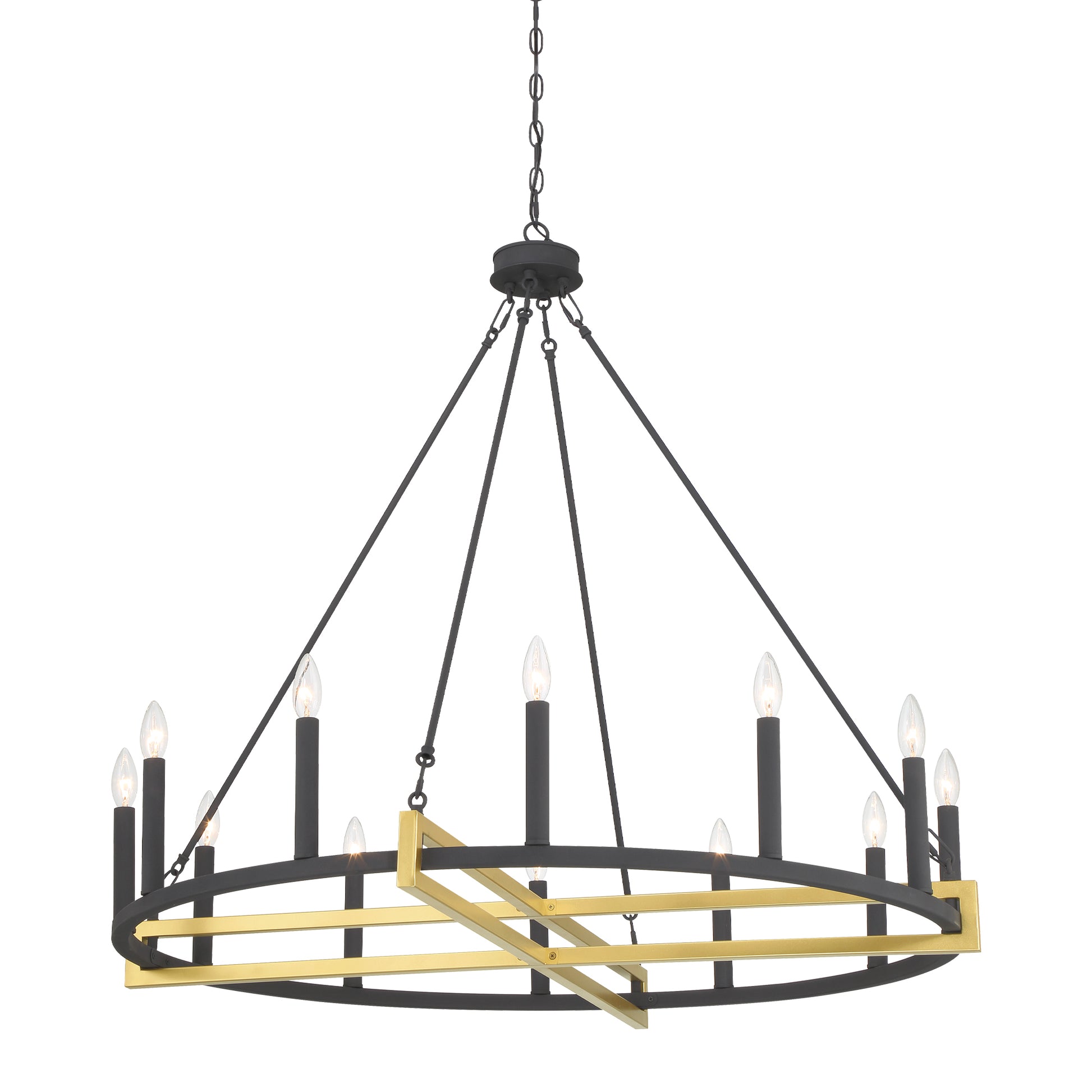 12 Steel Dimmable Candle Style Wagon Wheel Chandelier Ul Certified Antique Brass Black Ceiling Lights Steel Metal