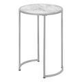 Accent Table, Side, Round, End, Nightstand, Lamp, Living Room, Bedroom, White Marble Look Laminate, Grey Metal, Contemporary, Modern White Metal