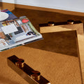 Table And Chair Set. Large Modern Rectangular Table With Brown Glass Top And Silver Metal Legs. It Comes With Soft And Comfortable Pu Seats, Faux Leather Upholstered Seats And Silver Metal Legs. Black,Brown Seats 4 Glass Metal
