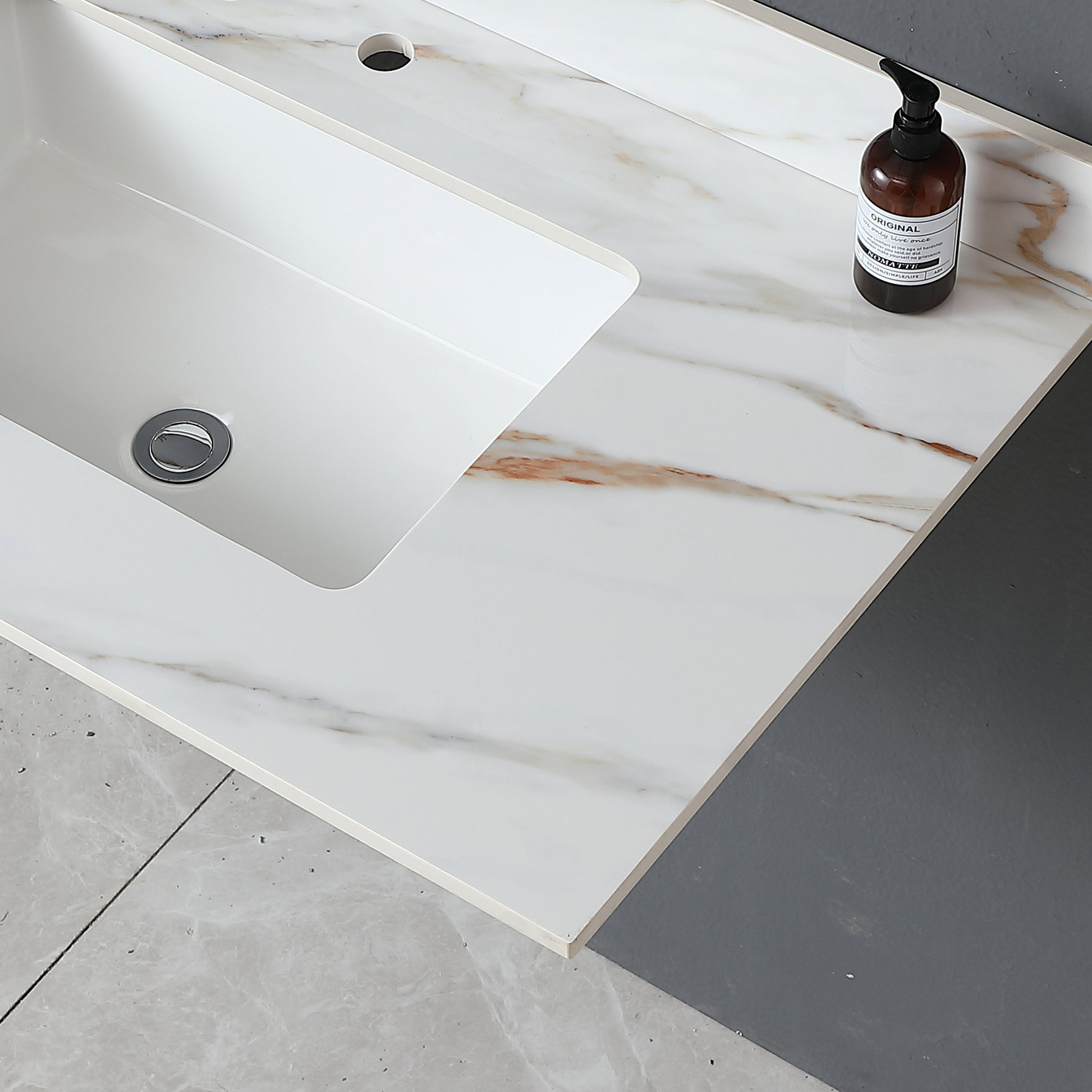 37 Inch Marble Vanity Top, Bathroom Vanity Top With Undermount Rectangular Middle Sink And 4" Height Backsplash, Pre Drilled Faucet Hole Vanity Top, Carrara White With Veins White Marble Bathroom American Design,American Traditional Sintered Stone