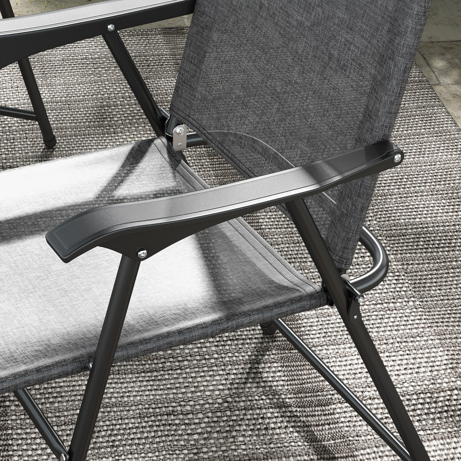 Outsunny Folding Patio Chairs, Set Of 4 Sports Chairs For Adults, Camping Chairs With Armrests,Mesh Fabric Seat For Lawn, Gray Gray Metal