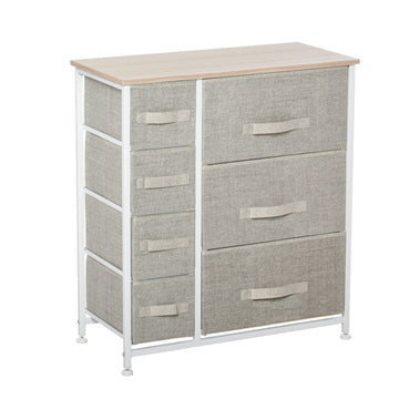 Homcom 7 Drawer Dresser Storage Tower Cabinet Organizer Unit, Easy Pull Fabric Bins With Metal Frame For Bedroom, Closets, Light Gray Light Gray Metal