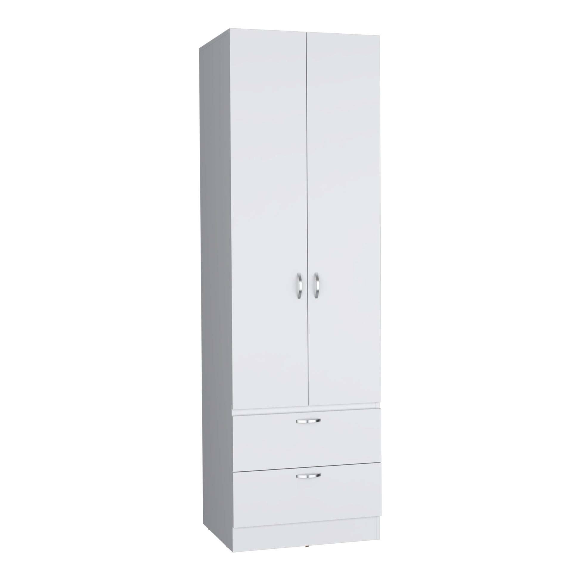 Vico Armoire Wardrove 76" H, Hanging Rod, 2 Drawers, 1 Shelf, White White Solid Wood Mdf Engineered Wood