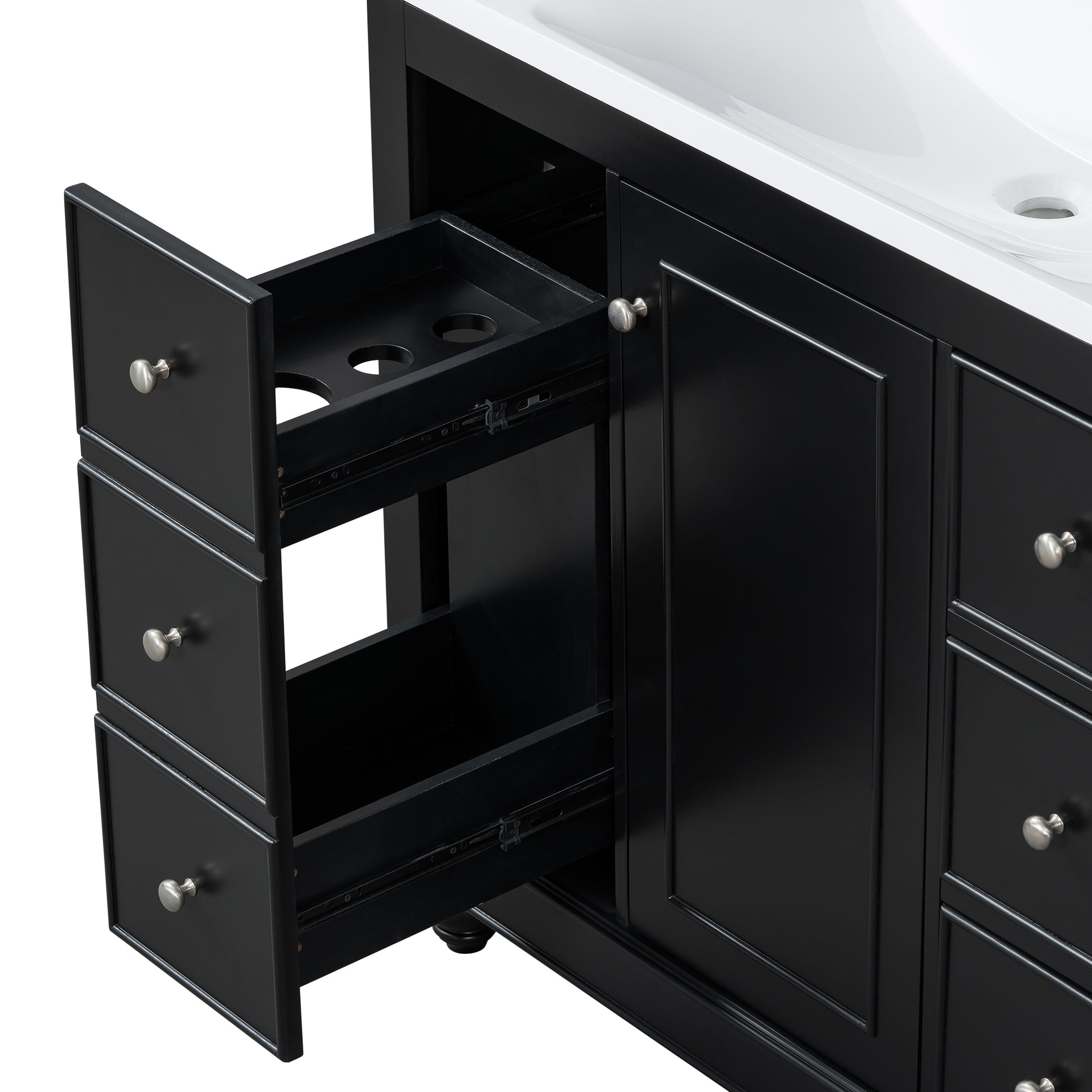 Contemporary Black Bathroom Vanity Cabinet 36X18X34 Inches, 4 Drawers & 1 Cabinet Door, Multipurpose Storage, Resin Integrated Sink, Adjustable Shelves, Solid Wood Frame With Mdf Black Bathroom