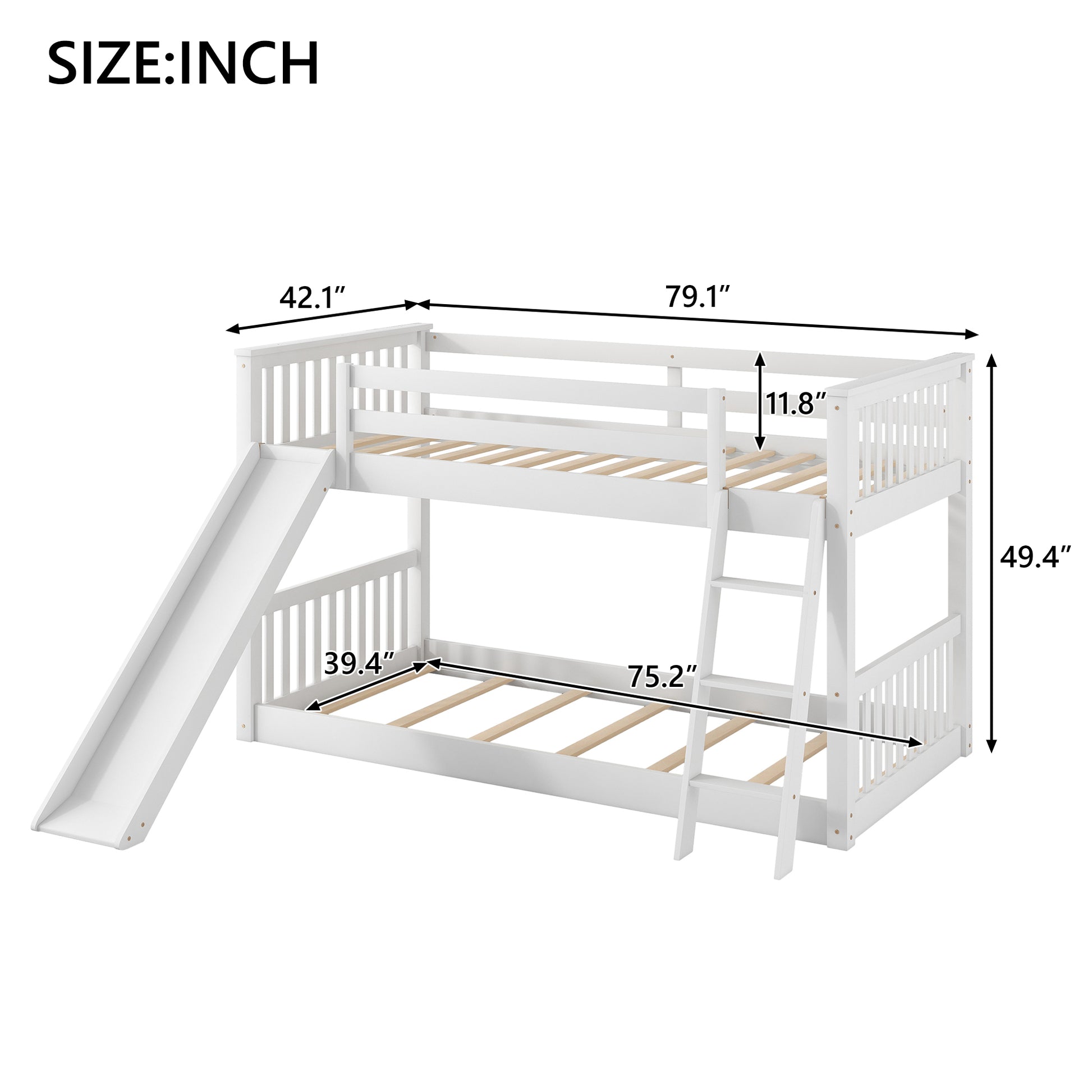 Twin Over Twin Bunk Bed With Convertible Slide And Ladder, White Old Sku: Sm000213 Box Spring Not Required Twin White Wood Bedroom Bunk Pine