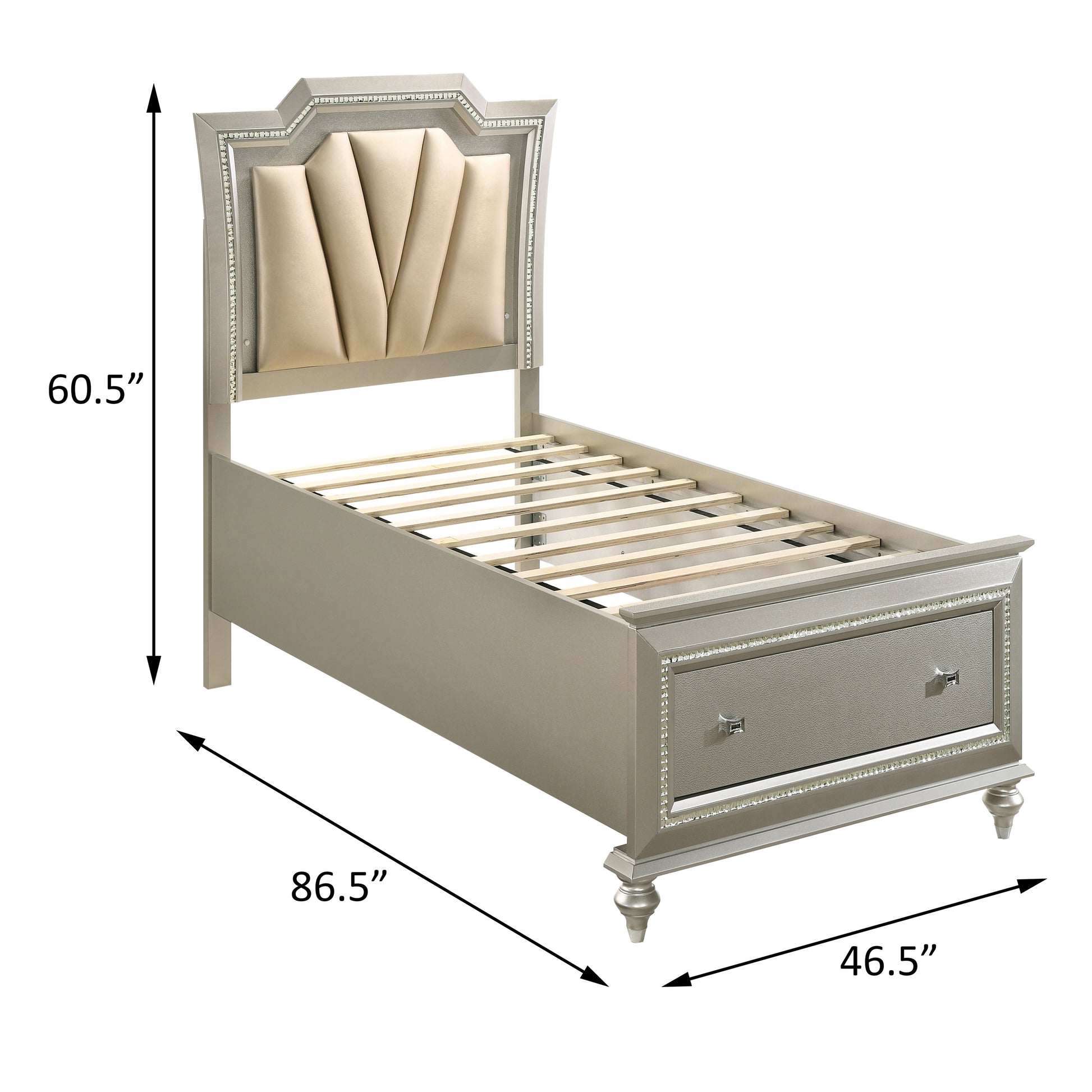 Beige And Champagne Storage Bed With Led Lighting Box Spring Not Required Twin Beige Brown Wood Bedroom Contemporary Rubberwood Storage Included Wood Fabric