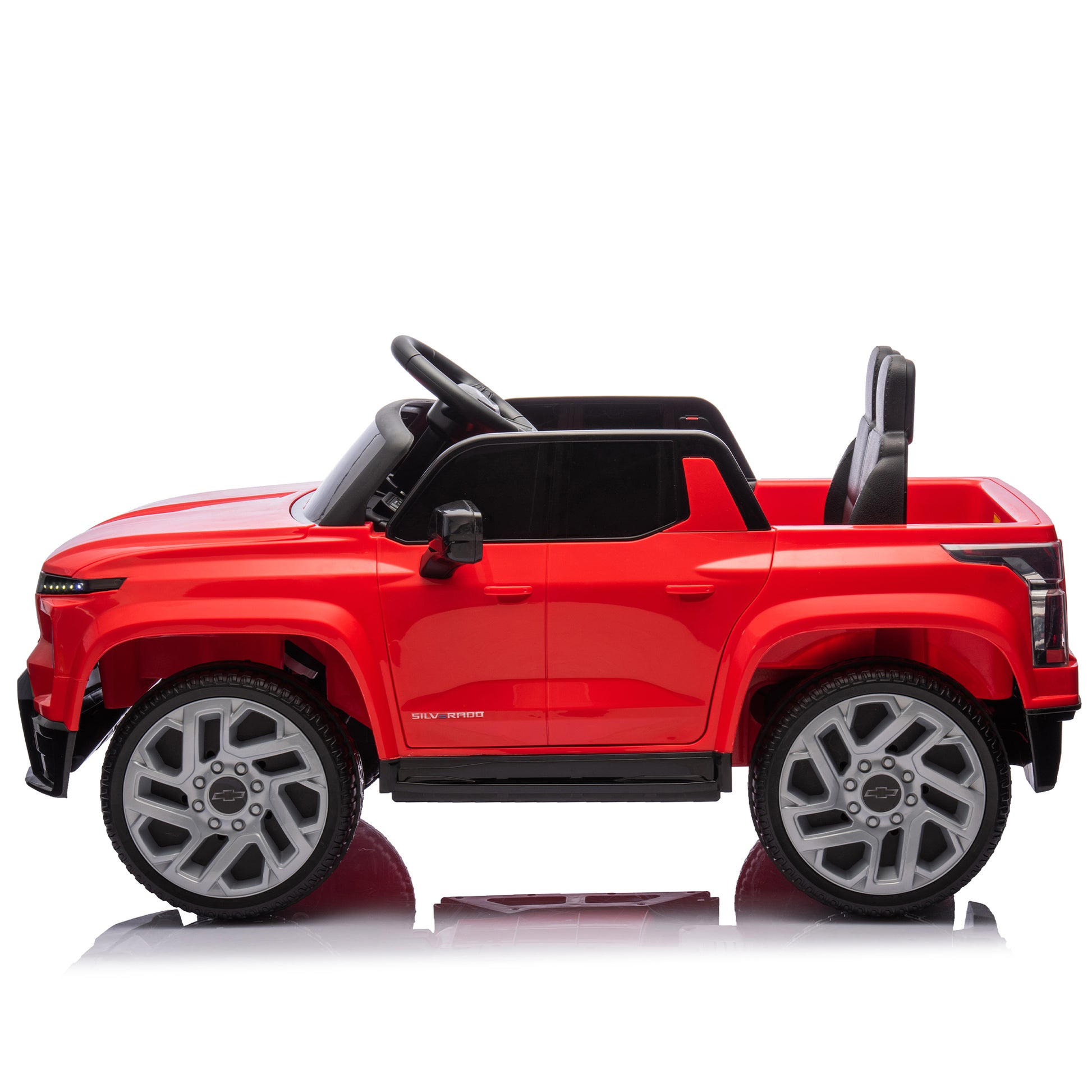 24V Kids Ride On Car W Parents Control,Licensed Chevrolet Silverado,Four Wheel Suspension,Led Lights,Bluetooth,Music,Usb,Mp3,Power Display,Speeds 2.49 3.73Mph For Kids Aged 37 95 Months. Red Plastic