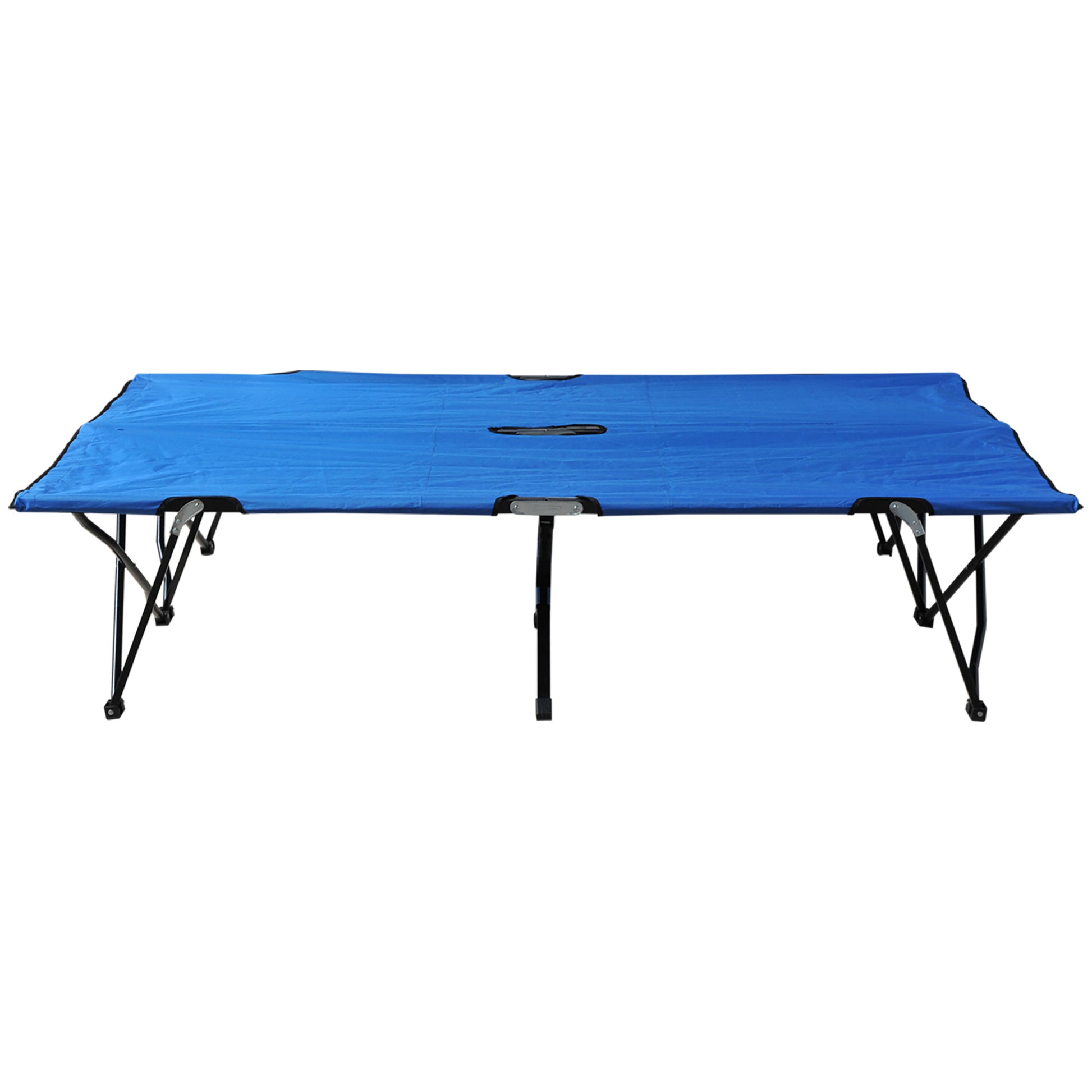 Outsunny 2 Person Folding Camping Cot For Adults, 50" Extra Wide Outdoor Portable Sleeping Cot With Carry Bag, Elevated Camping Bed, Beach Hiking, Blue Blue Steel