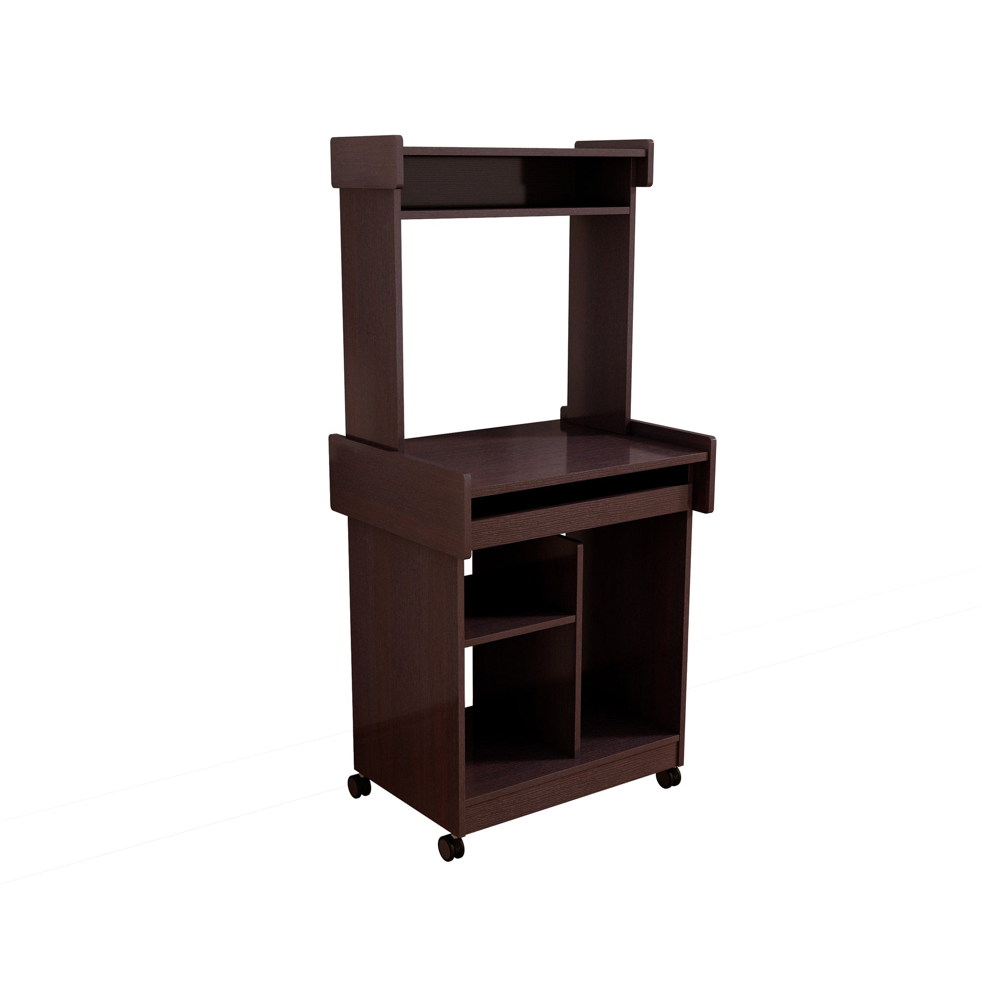 Microwave Cart Coffee Station Computer Cart On Locking Castors Hutch Gliding Shelf Red Cocoa Color Espresso Particle Board Mdf