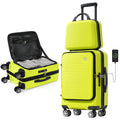 Carry On Luggage 20 Inch Front Open Luggage Lightweight Suitcase With Front Pocket And Usb Port, 1 Portable Carrying Case Green Abs