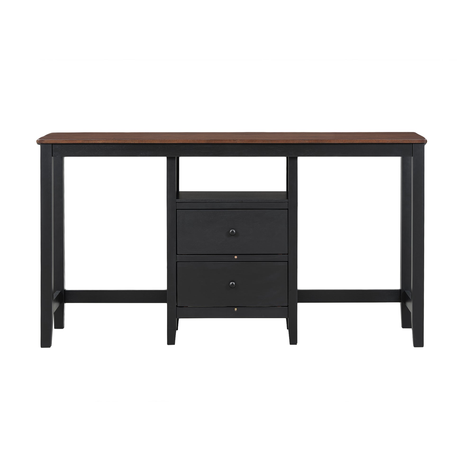 Farmhouse Rustic 3 Piece Counter Height Wood Dining Table Set With Cabinet,2 Storage Drawers And 2 Stools For Small Places,Black Cherry Wood Wood Cherry Seats 2 Wood Dining Room Farmhouse Rubberwood Rectangular Foam Solid Wood