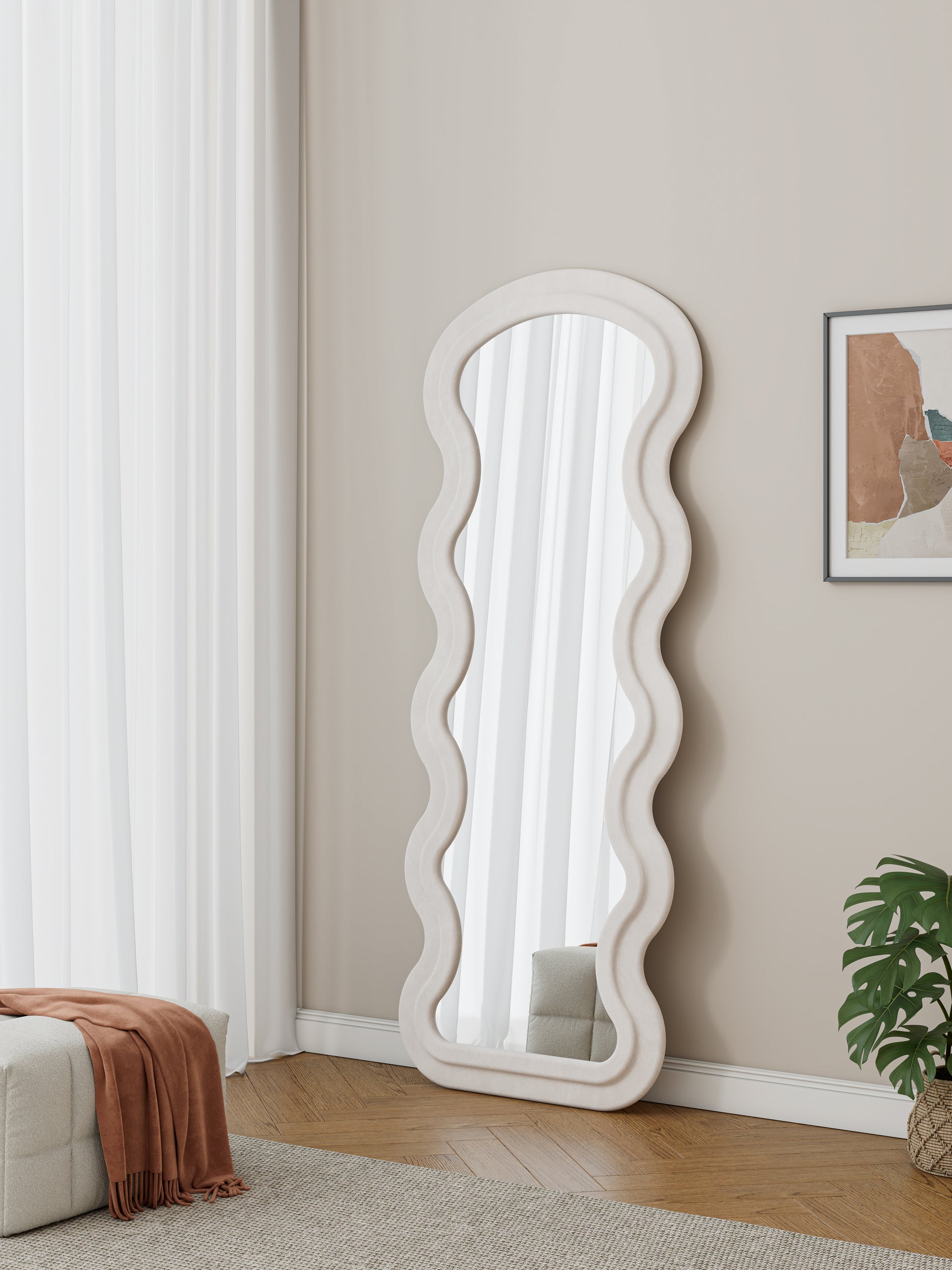 Cream White Mirror Cream White Metal Synthetic Wood Mirror