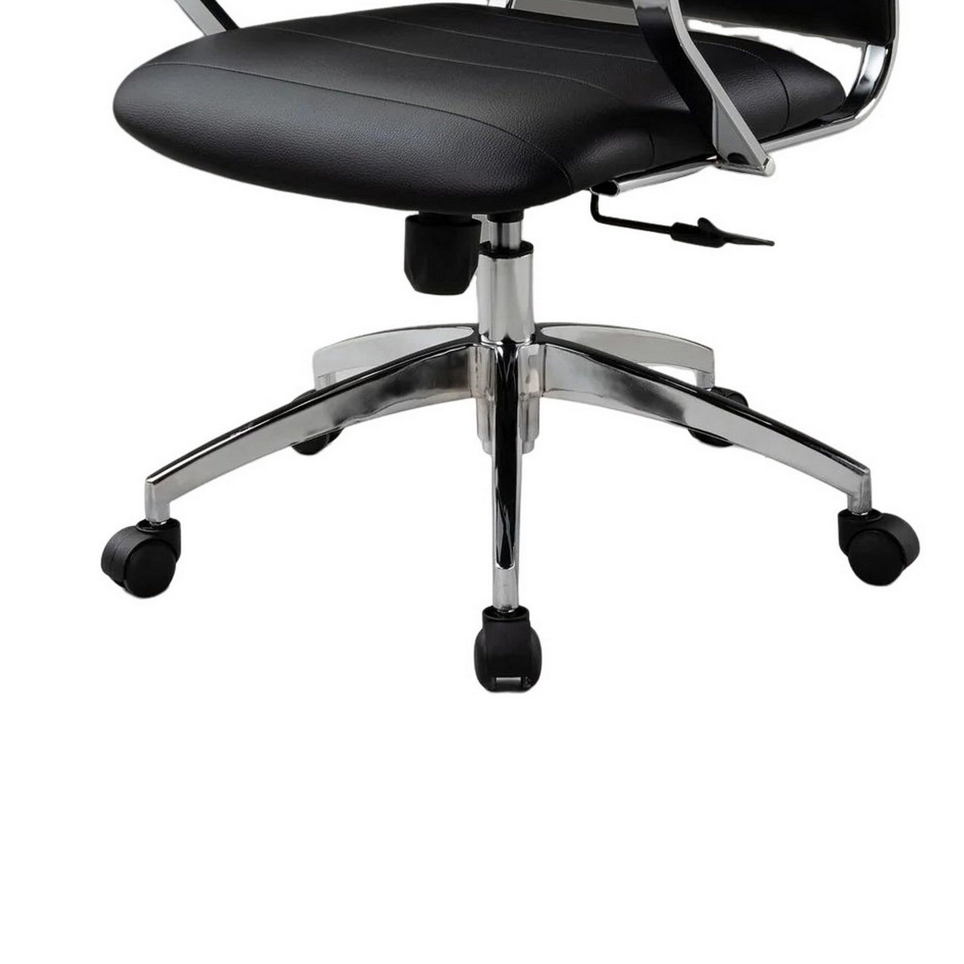 Zoha 27 Inch Adjustable Swivel Office Chair, Black Faux Leather, Chrome Black Fabric Metal