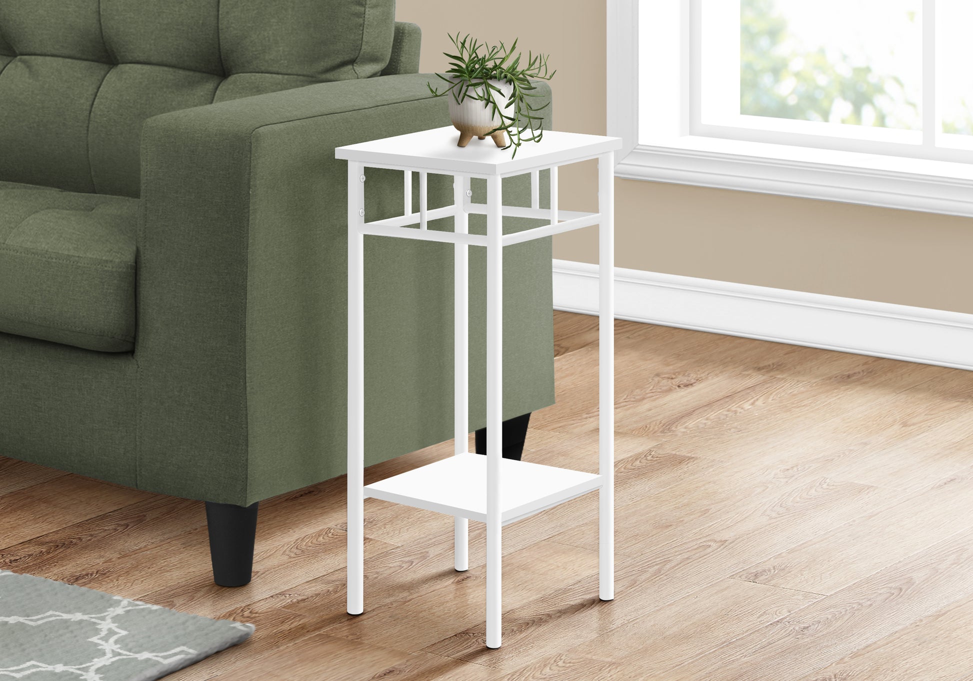 Accent Table, Side, End, Plant Stand, Square, Living Room, Bedroom, White Laminate, White, Contemporary, Modern White Mdf