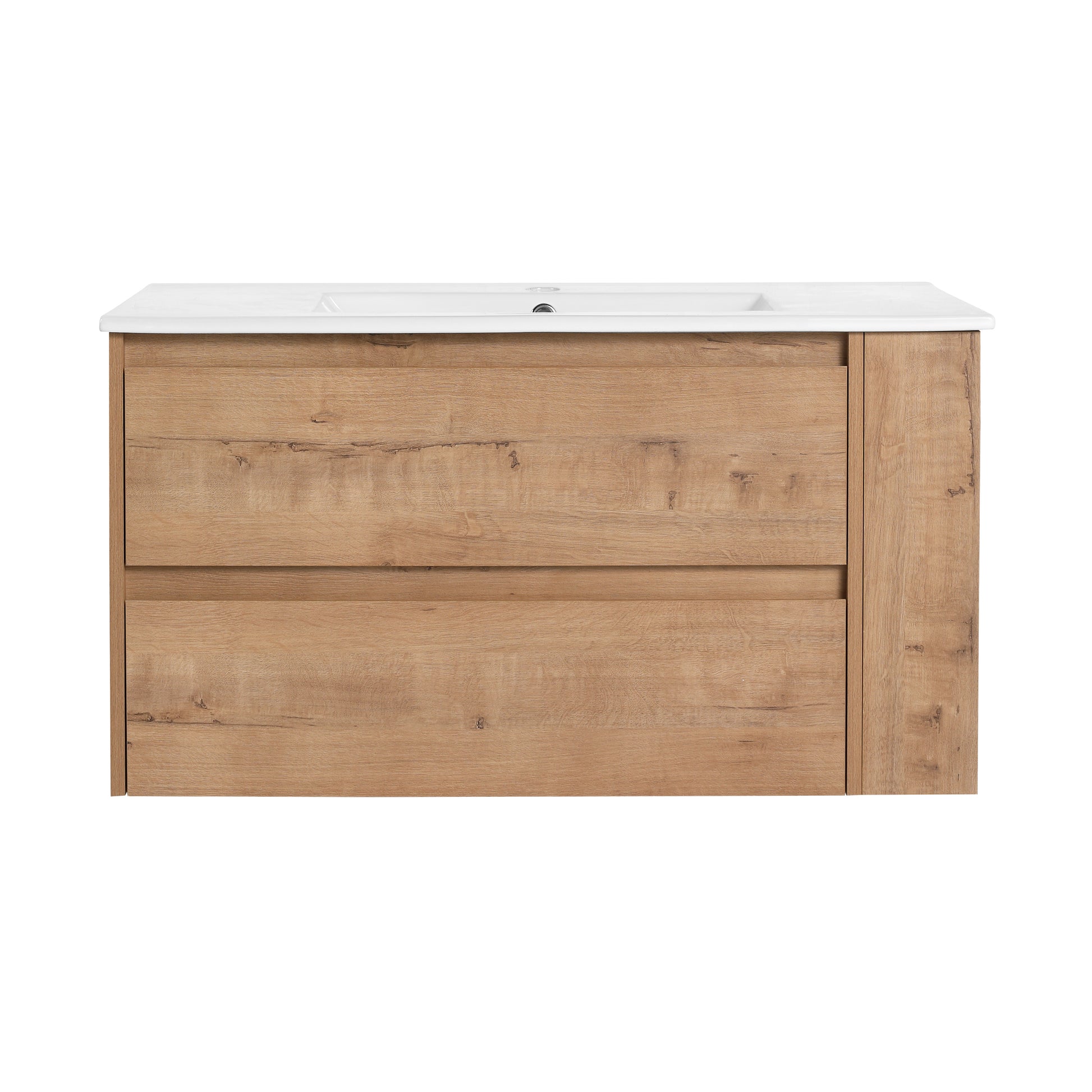 36" Wall Mounting Bathroom Vanity With Ceramic Sink, Soft Close Drawer 2 Imitative Oak 1 Bathroom Wall Mounted Modern Plywood