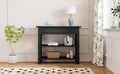 Retro Console Table With Drawer And Two Sturdy Shelves For Entryway, Living Room Black Black Mdf,Rubber Wood