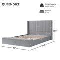 Queen Size Platform Bed With Headboard, Upholstered Platform Bed With Storage, Grey Box Spring Not Required Queen Grey Wood Bedroom Storage Included Foam Polyester Fabric,Plywood,Steel,Upholstered