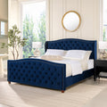 Marcella Upholstered Shelter Headboard Bed Set, King, Navy Blue Velvet Box Spring Required King Navy Blue Wood Foam Velvet Velvet