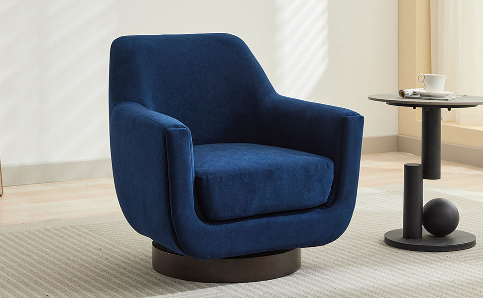 U Shaped Fully Assembled Swivel Chair Velvet Accent Chair Armchair Round Barrel Chair For Living Room Bedroom, Navy Blue Navy Blue Velvet