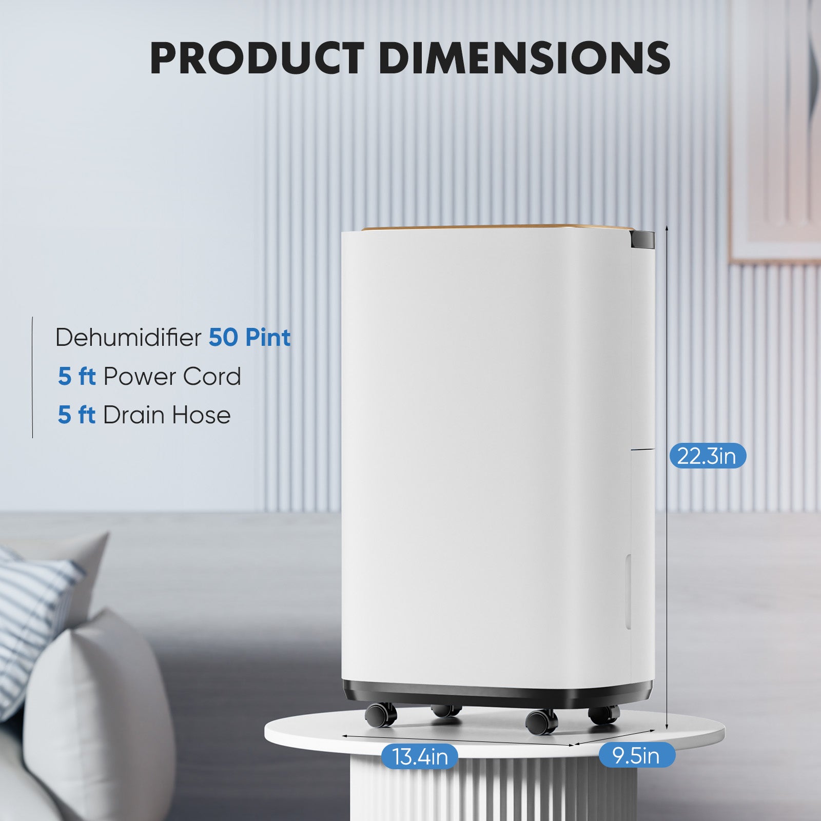 Dehumidifier For Basement With Drain Hose, 50 Pint Portable Dehumidifiers For Home Bedroom Bathroom Large Room, Powerful Moisture Removal And Humidity Control,6L White Iron Plastic