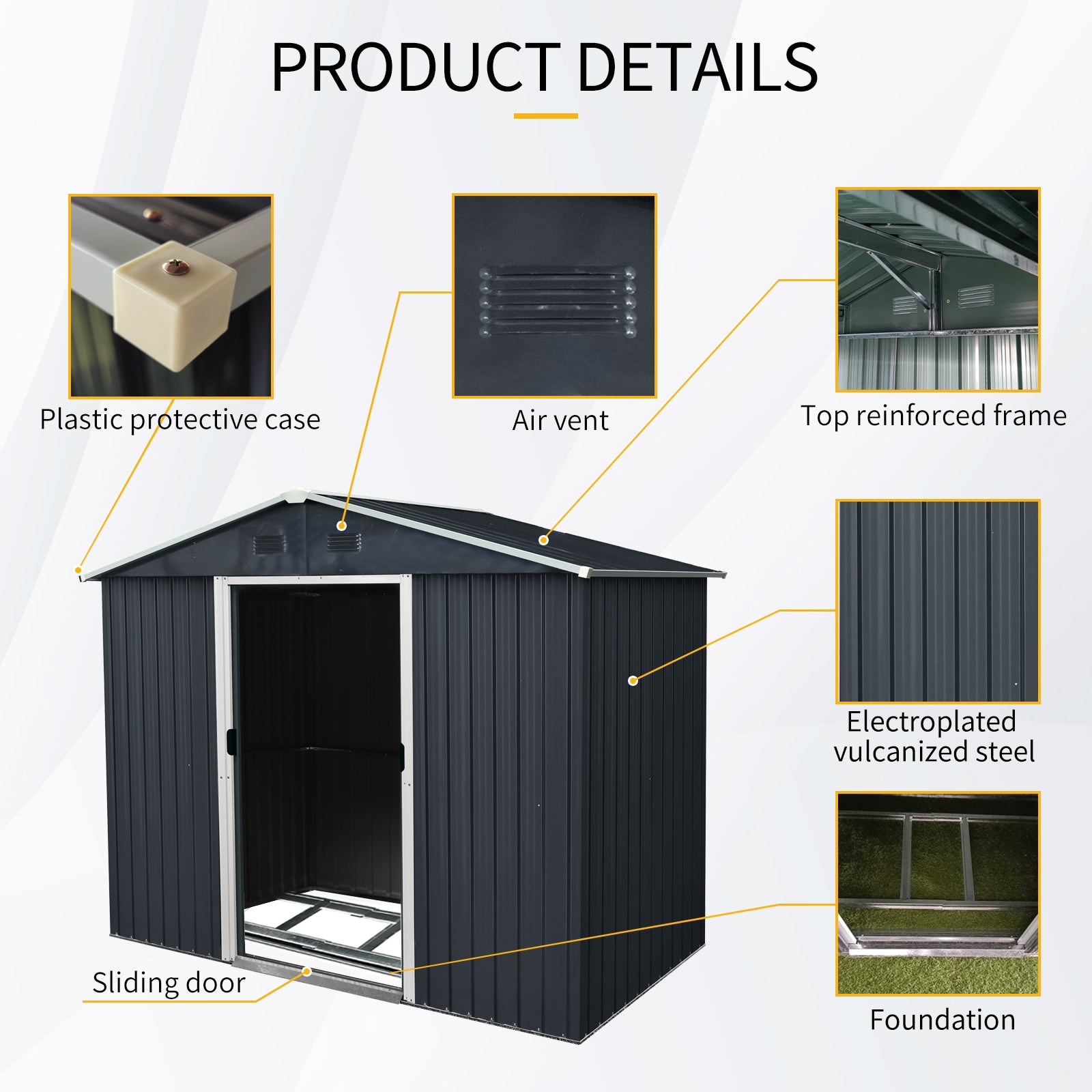 8Ft X 4Ft Outdoor Metal Storage Shed With Sliding Door And Foundation For Backyard, Patio, Lawn Black And White Black White Metal