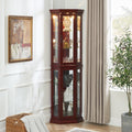 Corner Curio Cabinet With Lights, Adjustable Tempered Glass Shelves, Mirrored Back, Display Cabinet,Cherry E26 Light Bulb Not Included Cherry Mdf
