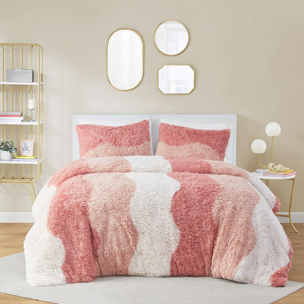 Ombre Shaggy Faux Fur Comforter Set King Multicolor Polyester