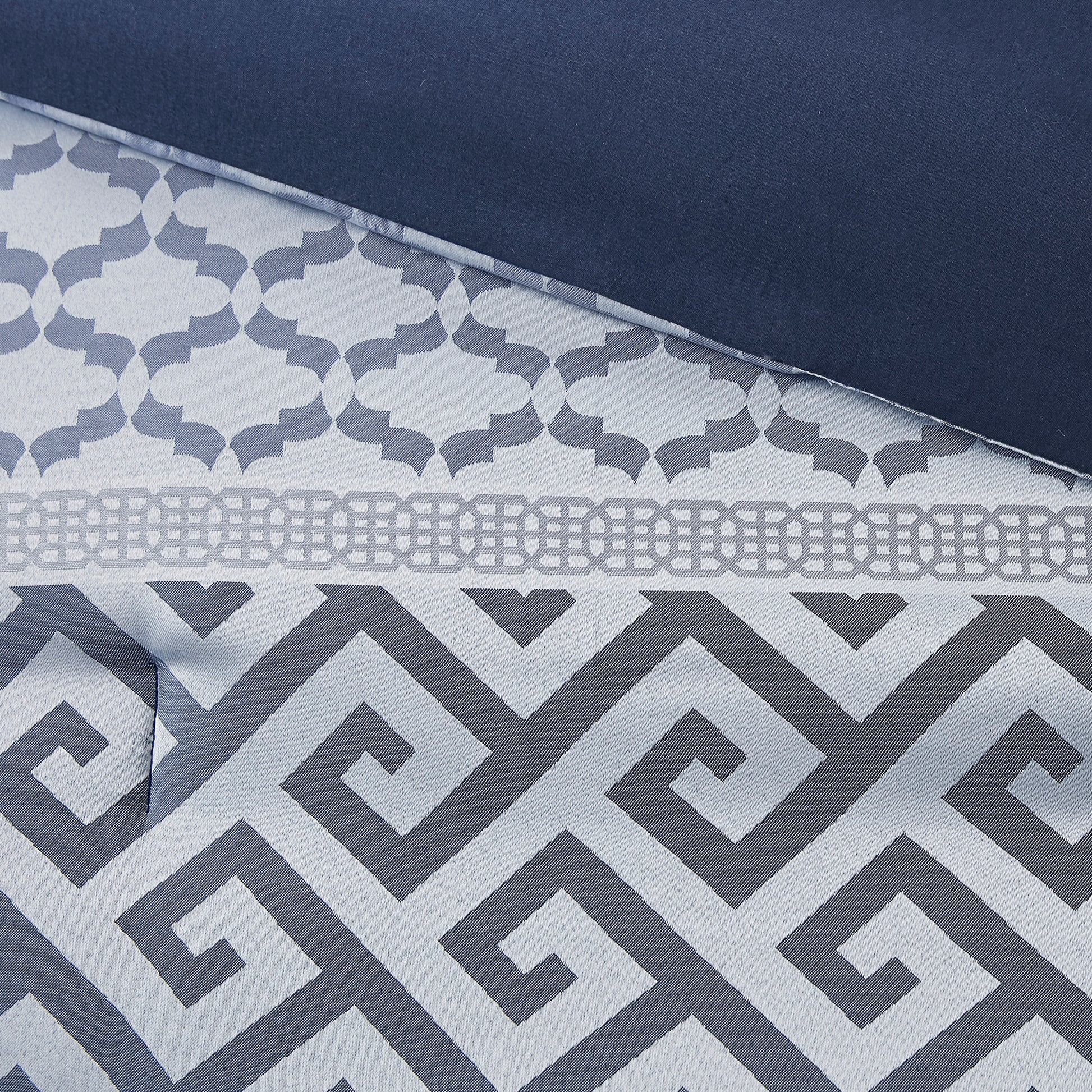 7 Piece Jacquard Comforter Set Navy King King Navy Polyester