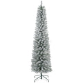 Homcom 7Ft Artificial Pencil Christmas Tree With 405 Snow Flocked Tips, Metal Base, Realistic Xmas Tree Green Plastic