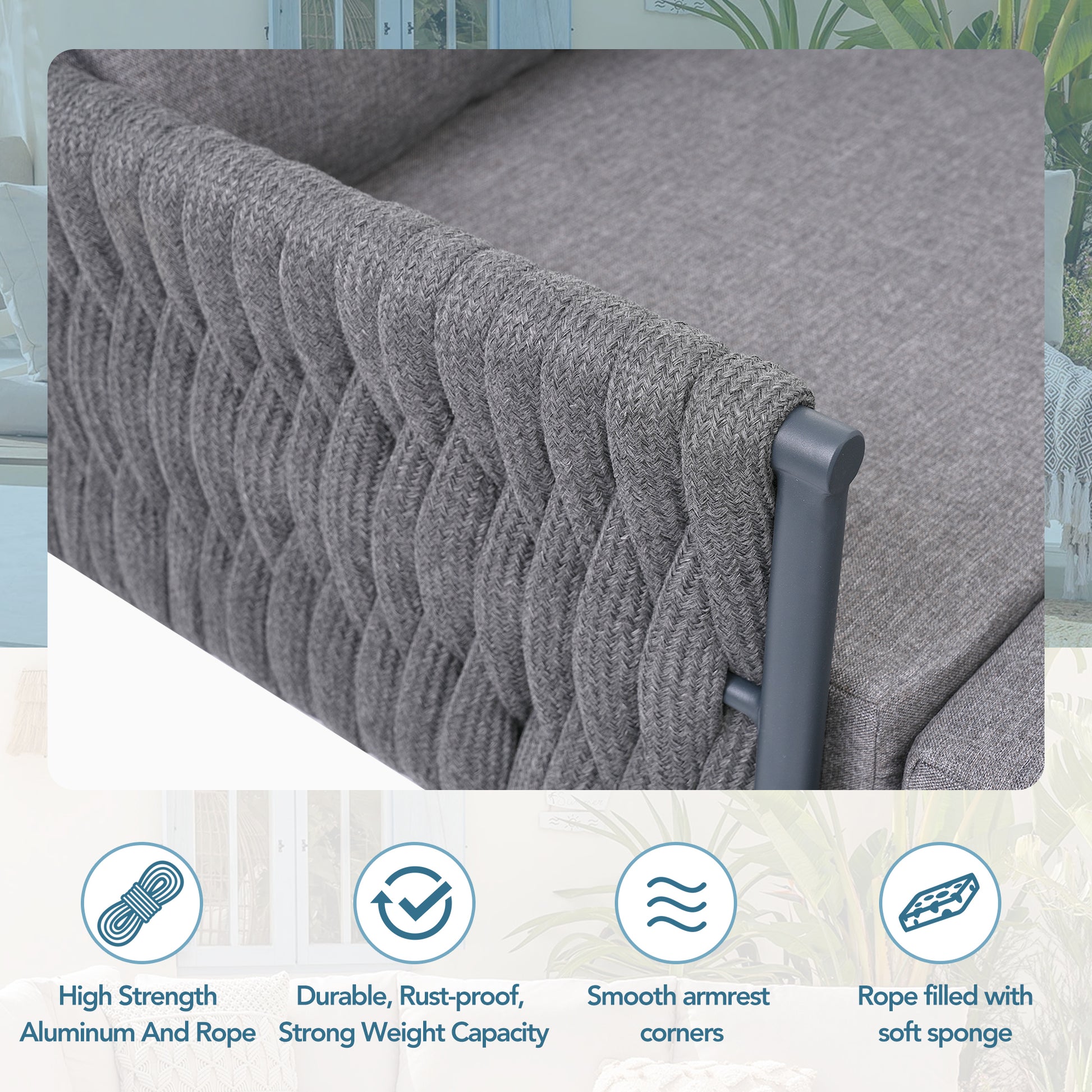 6 Pieces Aluminum Patio Furniture Set, Modern Metal Outdoor Conversation Set Sectional Sofa With Removable Olefin Extra Thick Cushions 5.9" Cushion, Grey Yes Complete Patio Set Gray Seats 6 Weather Resistant Frame Garden & Outdoor