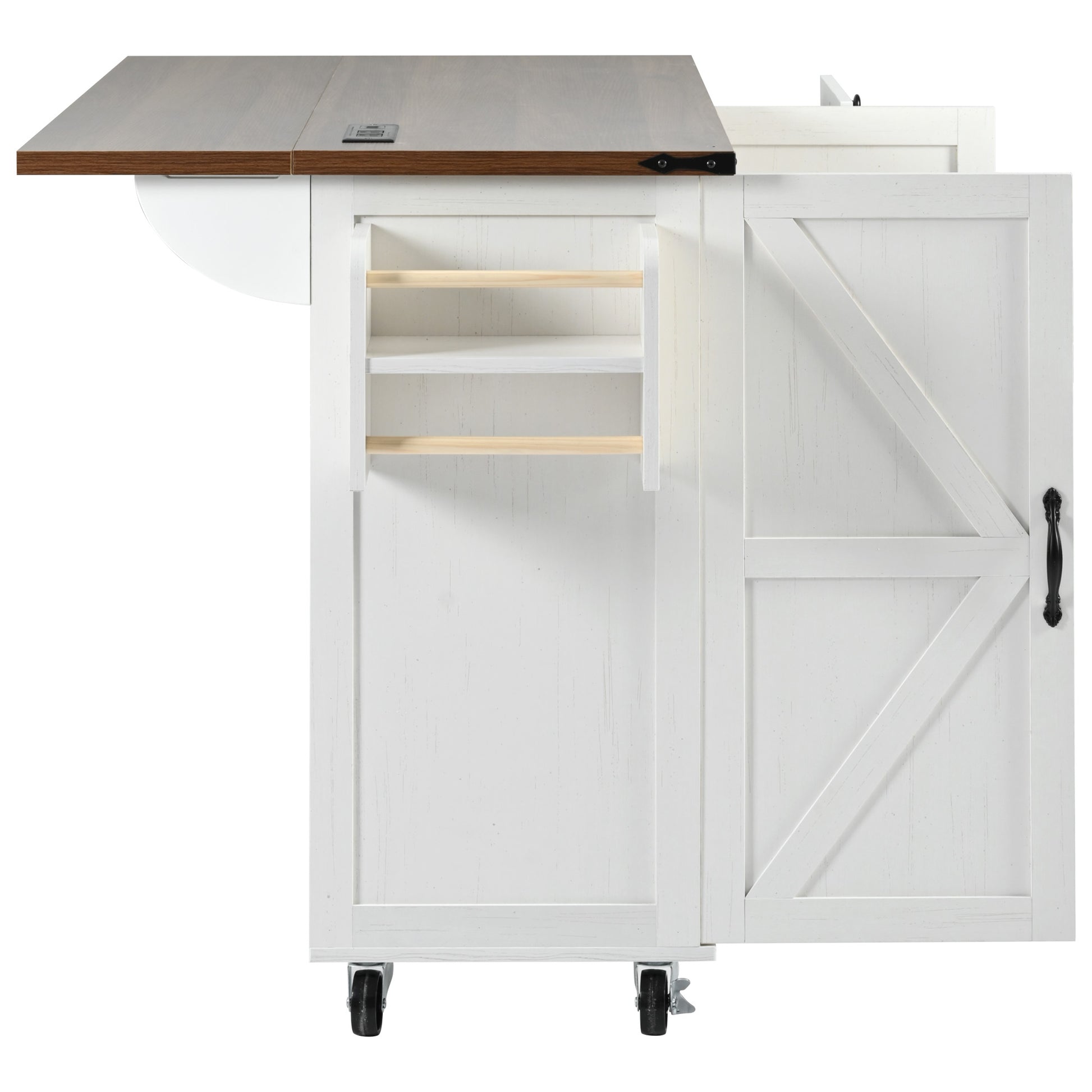 K&K 54.5" Farmhouse Kitchen Island With Power Outlet, Kitchen Storage Island With Internal Storage Rack, Drop Leaf, Spice Rack, Rolling Kitchen Cart On Wheels, For Home, Kitchen And Dining