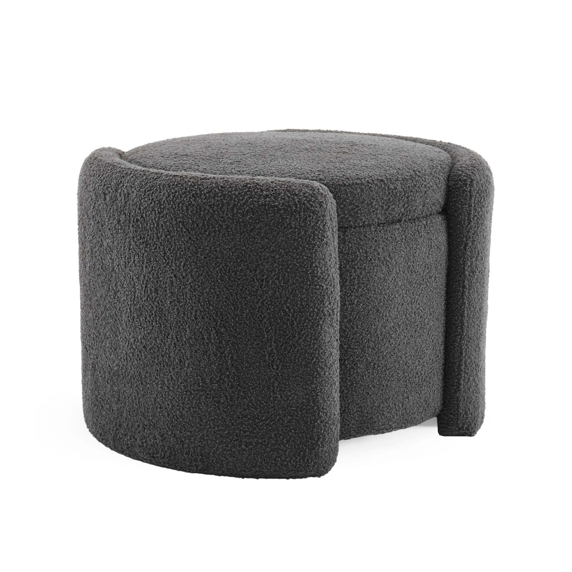 Cozy Boucle Storage Ottoman: Stylish Comfort With Hidden Storage, Grey Wood Primary Living Space Solid Grey With Storage Dark Grey Polyester Polyester Backless Casual Round Internal Storage Armless