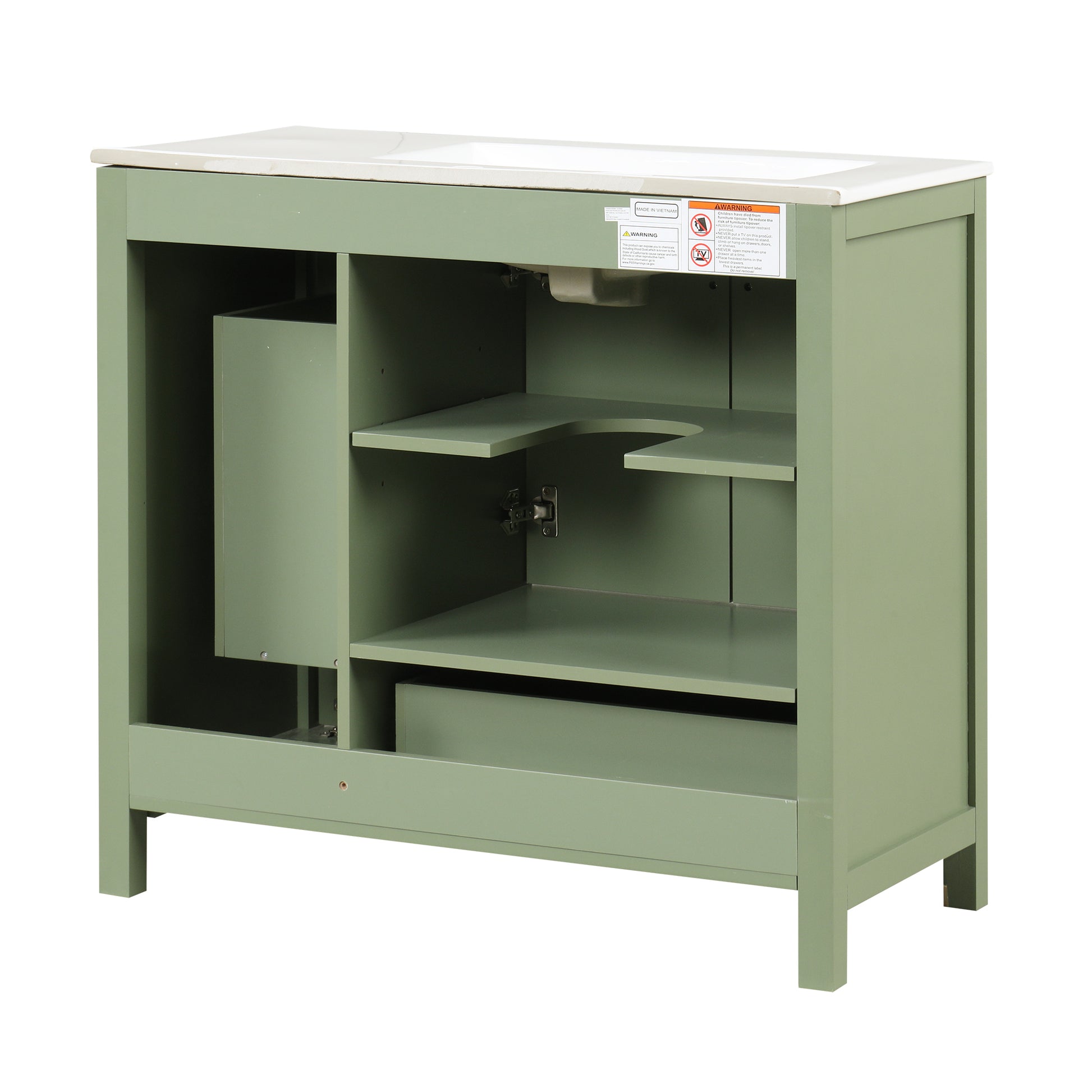 36" Bathroom Vanity With Sink, One Cabinet With Two Doors And One Big Drawer And One Flip Drawer, Solid Wood And Mdf Board, Green Green Solid Wood Mdf