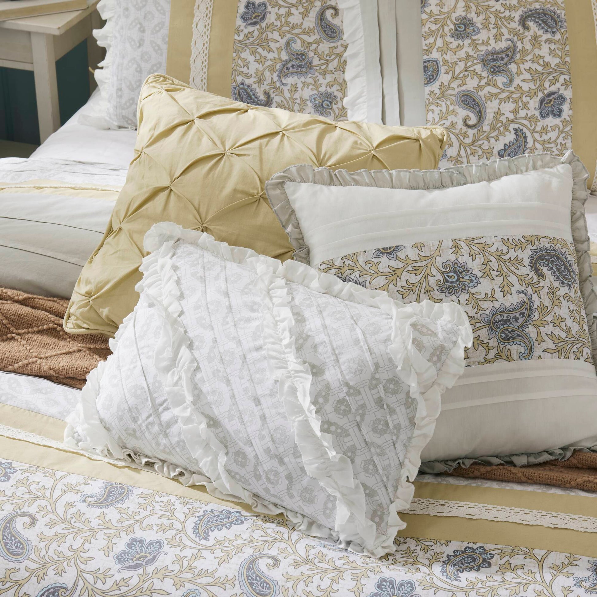 9 Piece Cotton Percale Comforter Set Yellow Queen Queen Yellow Polyester