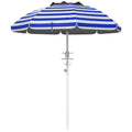Outsunny 5.7' Portable Beach Umbrella With Tilt, Adjustable Height, 2 Cup Holders & Hooks, Uv 40 Ruffled Outdoor Umbrella With Vented Canopy, Blue White Stripe Colorful Polyester