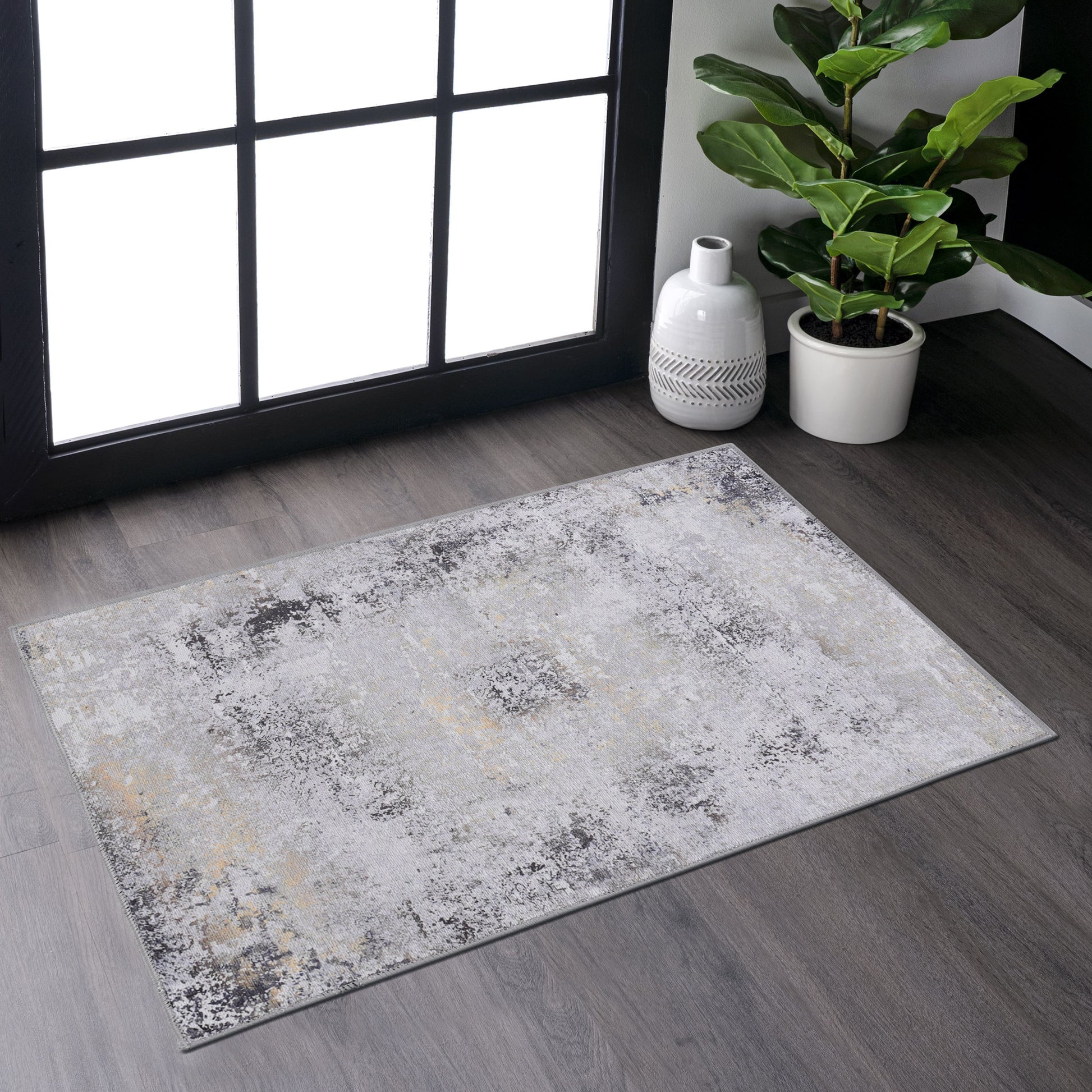 Naar 2X3, Machine Washable Area Rugs, Low Pile, Non Slip, Non Shedding, Foldable, Kid & Pet Friendly Area Rugs For Living Room, Bedroom, Kitchen, Dining Room Rug Perfect Gift, Gray Gold, 2' X 3' Gray Chenille Polyester