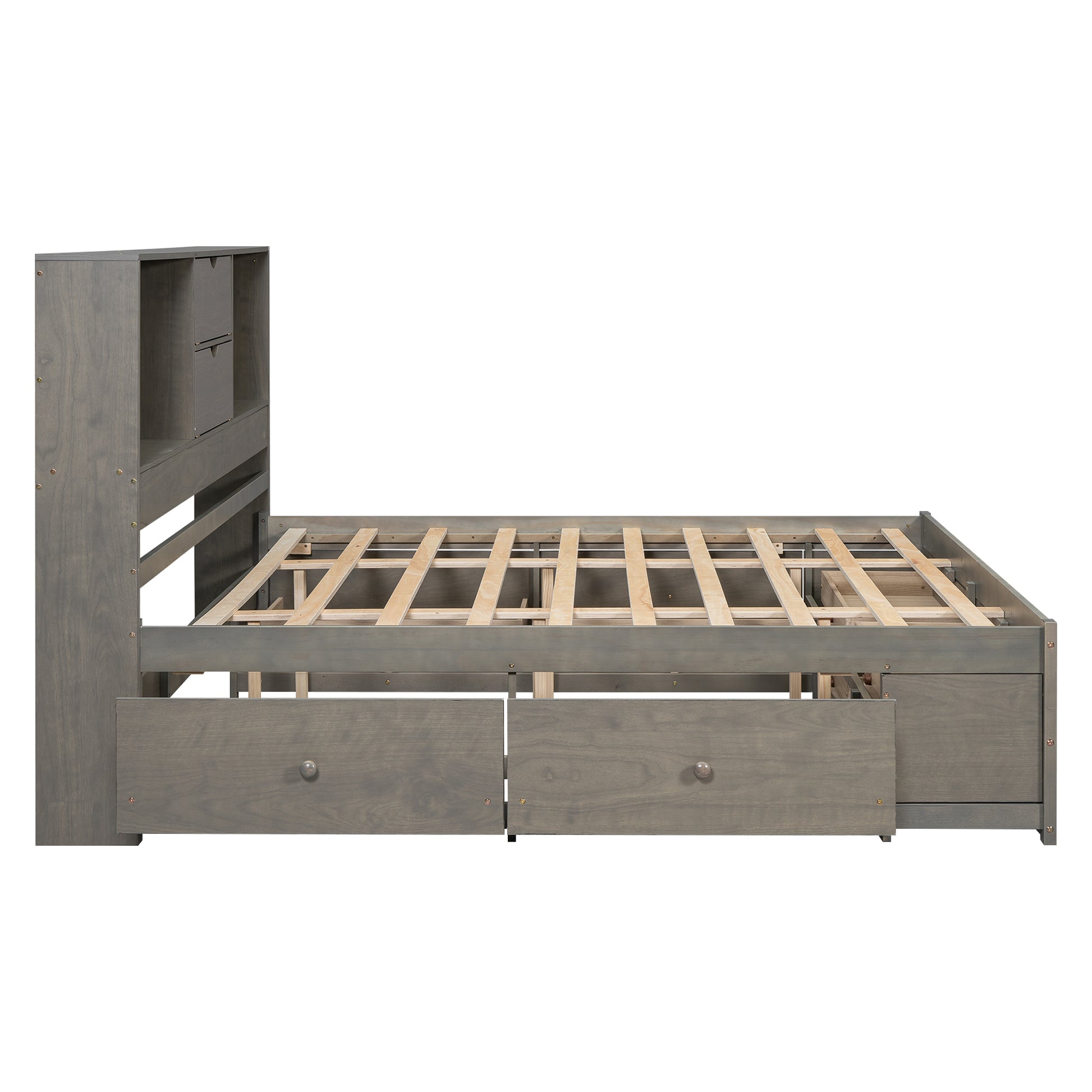 King Size Platform Bed With Storage Headboard And 8 Drawers, Gray Box Spring Not Required King Gray Wood Bedroom Bed Frame Solid Wood Mdf