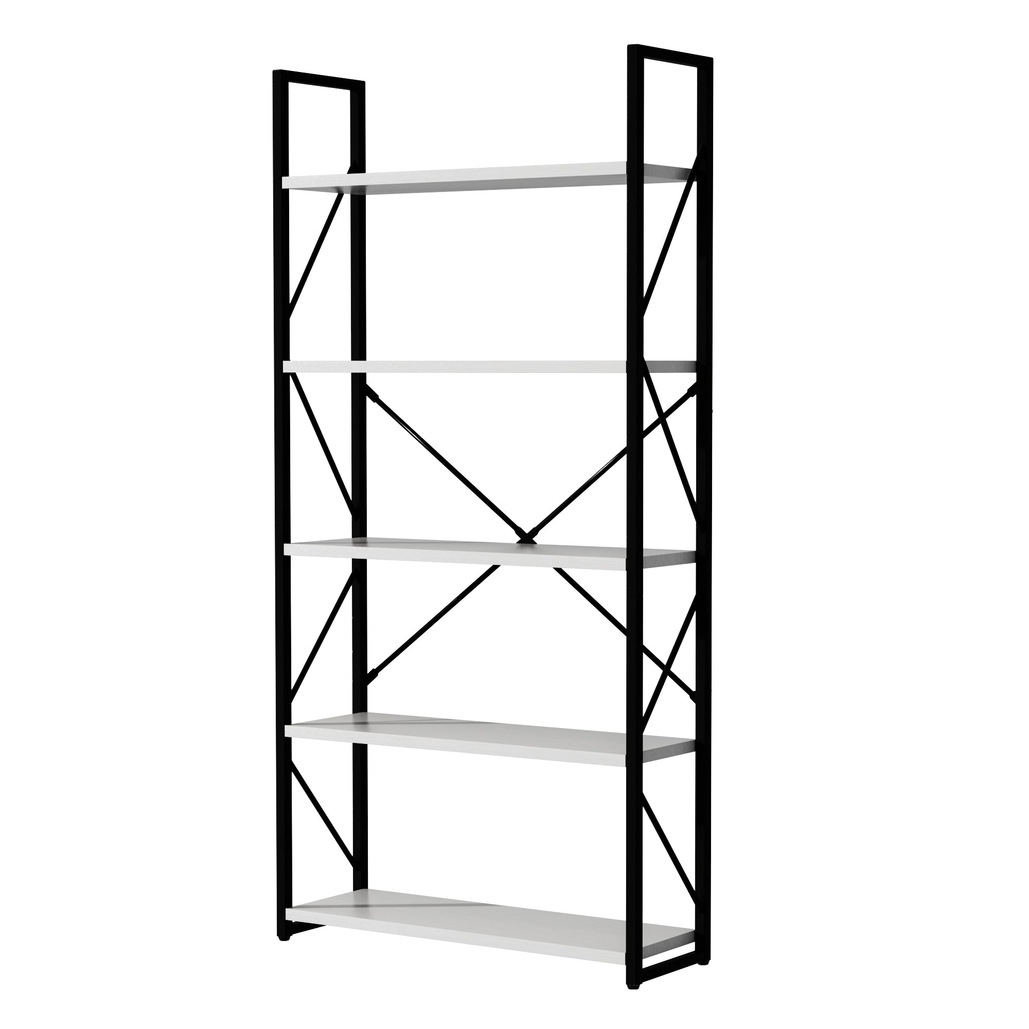 5 Tier Bookshelf, Freestanding White Book Shelf, Modern Minimalist Open Display Storage Book Shelves Standing Shelving Unit For Living Room Bedroom Home Office, White White Black Mdf