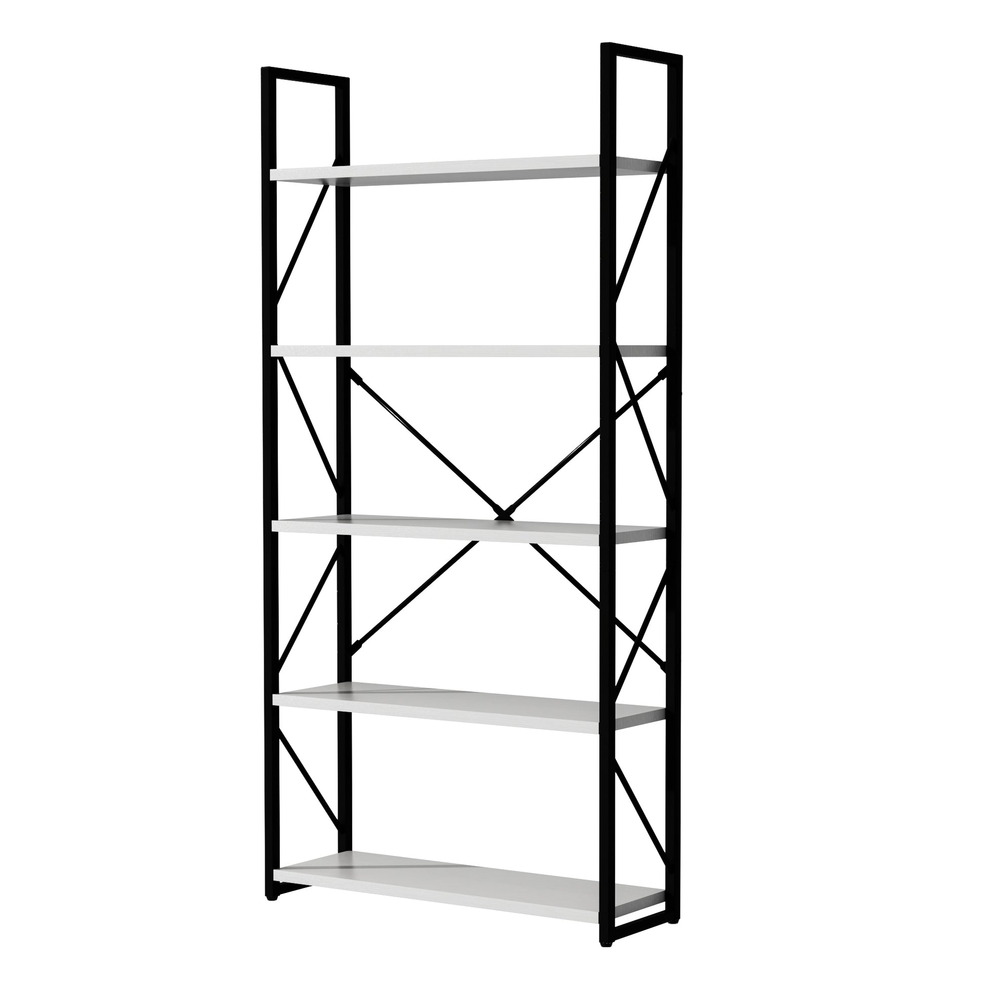 5 Tier Bookshelf, Freestanding White Book Shelf, Modern Minimalist Open Display Storage Book Shelves Standing Shelving Unit For Living Room Bedroom Home Office, White White Black Mdf